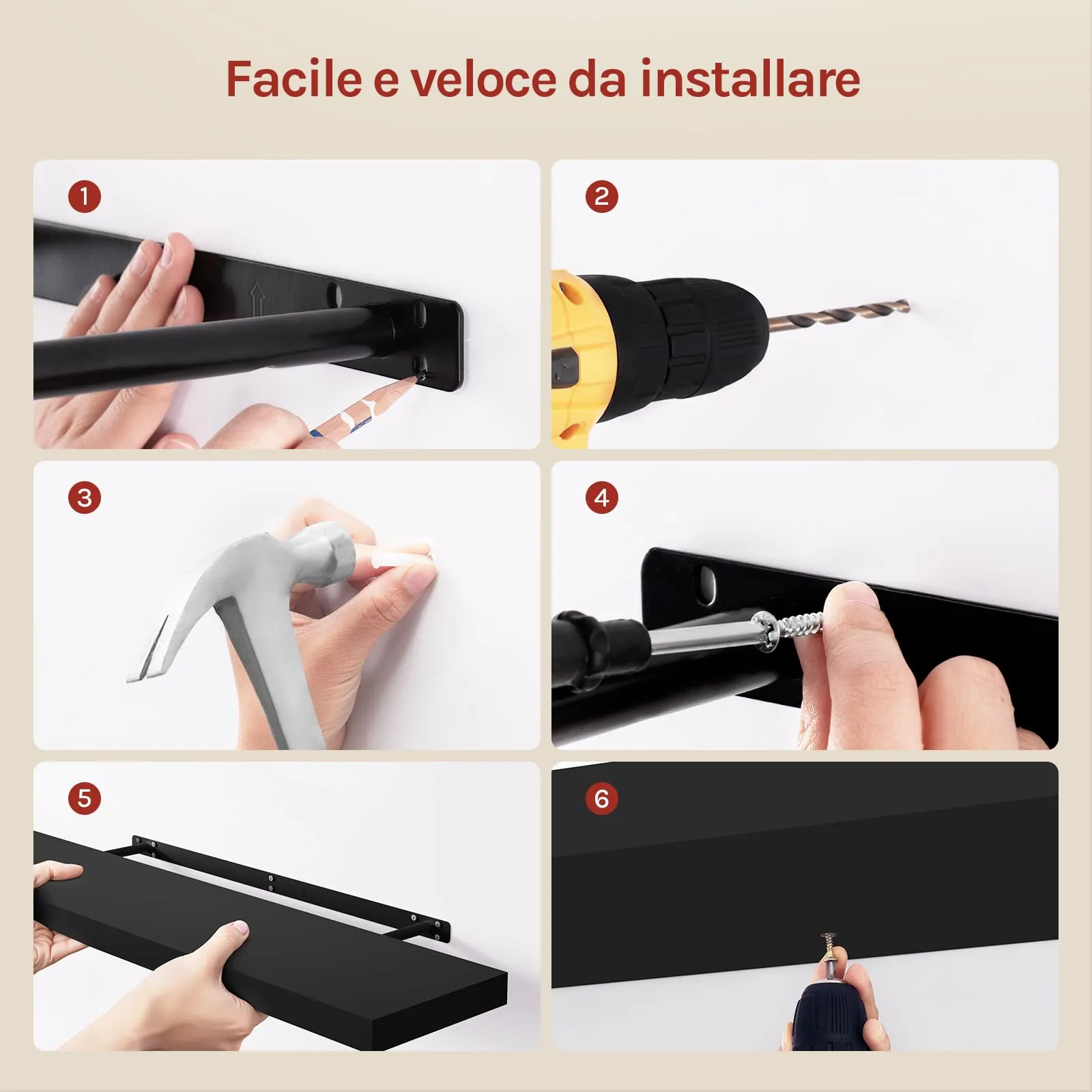 WOLTU Mensola da Muro Rettangolare in Legno Nero 110cm RG9316sz-b - immagine 4