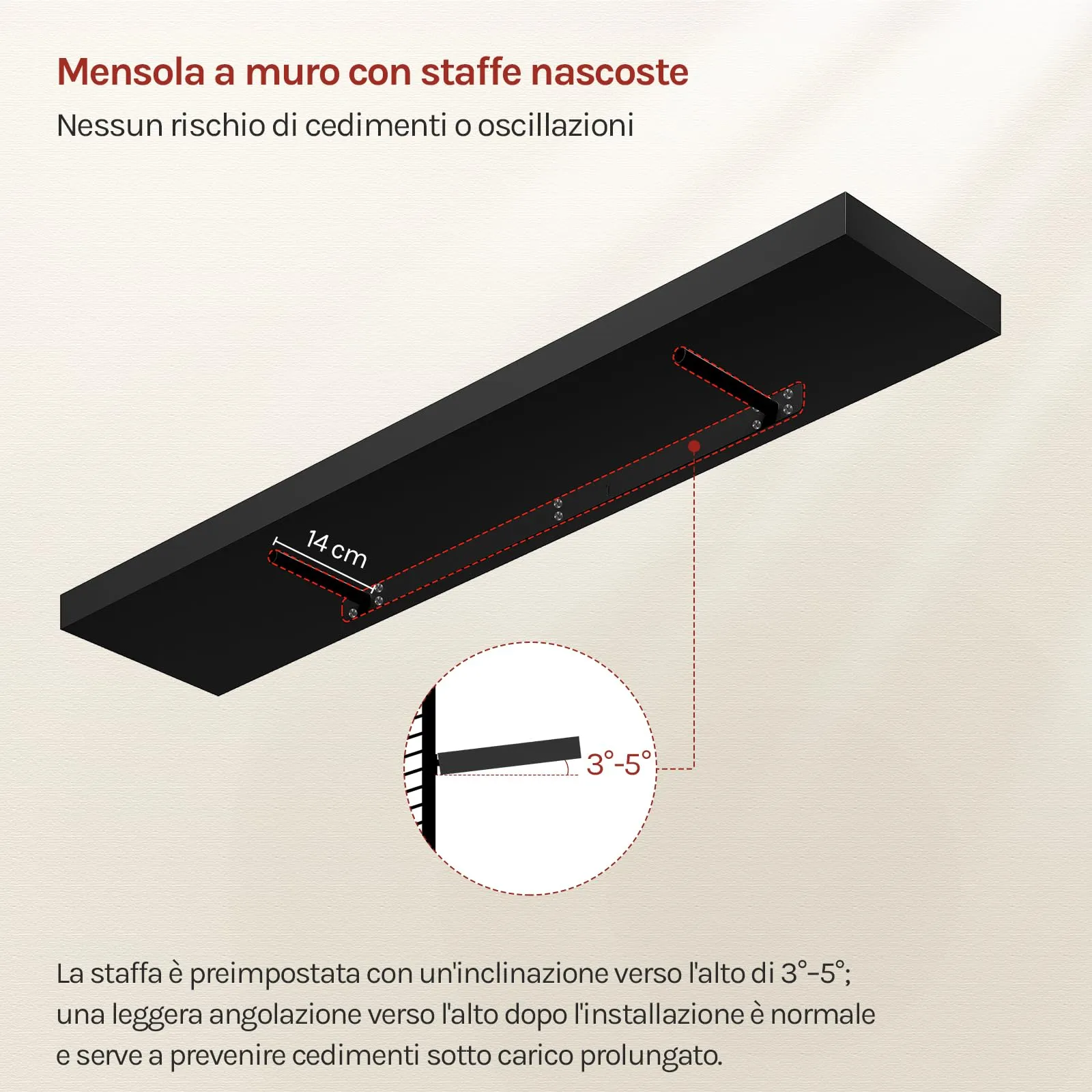 WOLTU Mensola da Muro Rettangolare in Legno Nero 110cm RG9316sz-b - immagine 5