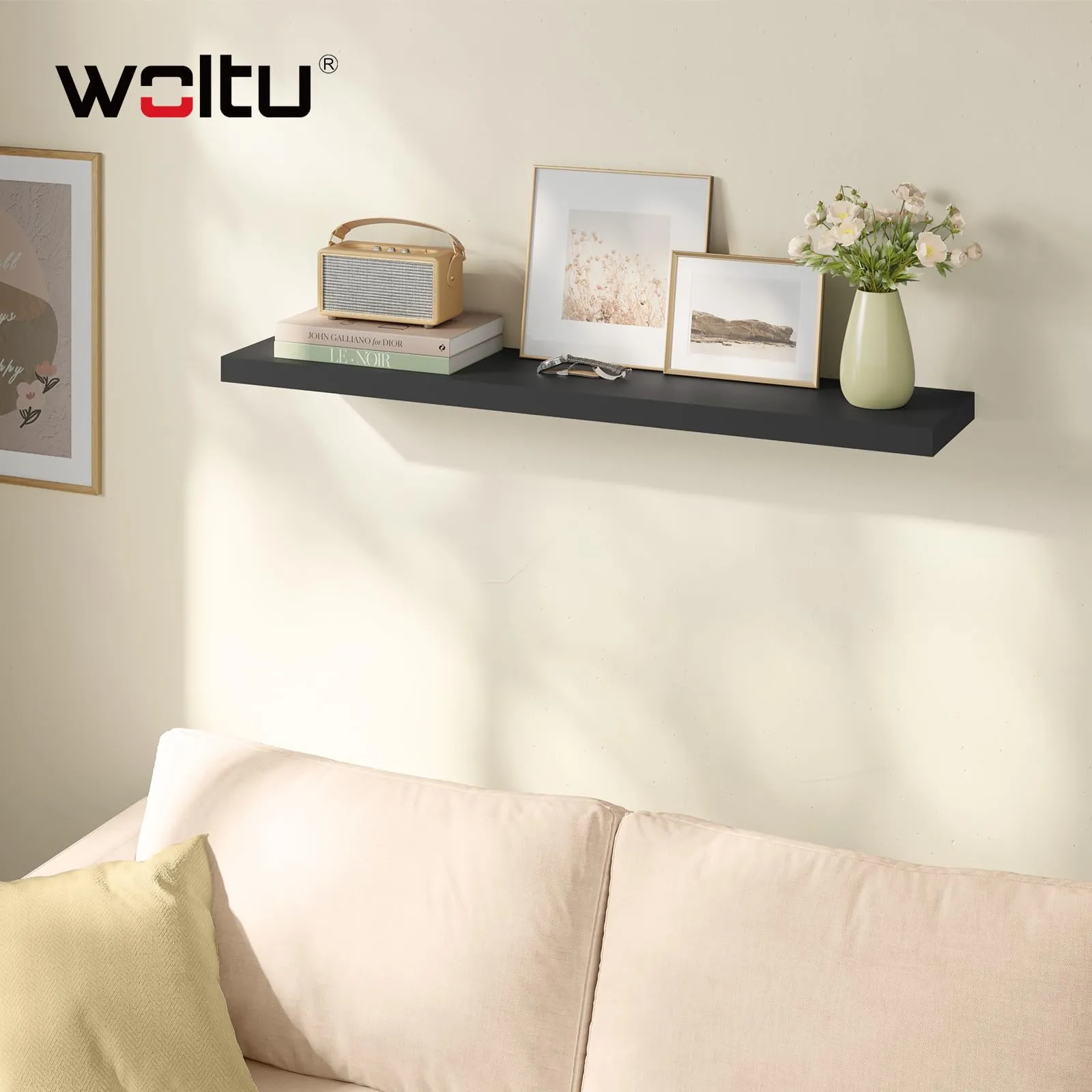 WOLTU Mensola da Muro Rettangolare in Legno Nero 110cm RG9316sz-b - immagine 6