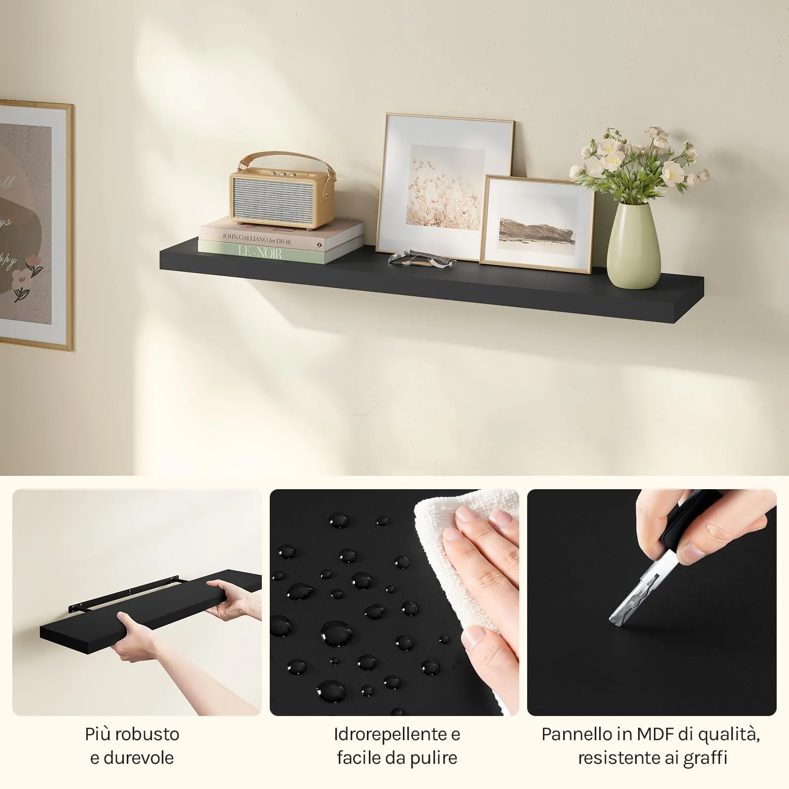 WOLTU Mensola da Muro Rettangolare in Legno Nero 110cm RG9316sz-b - immagine 8