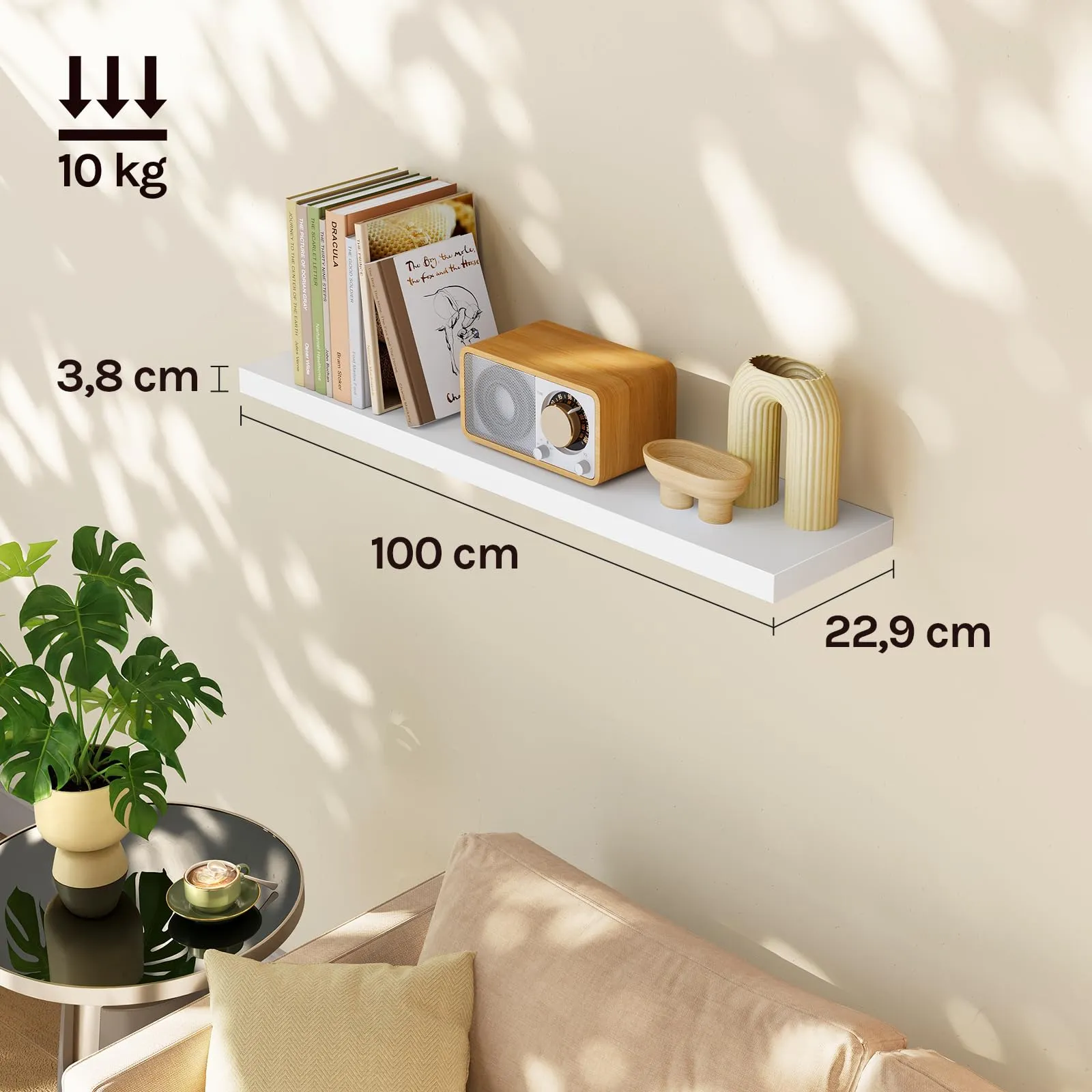 WOLTU Mensola da Muro Rettangolare in Legno Bianco 100cm RG9317ws-b - immagine 3