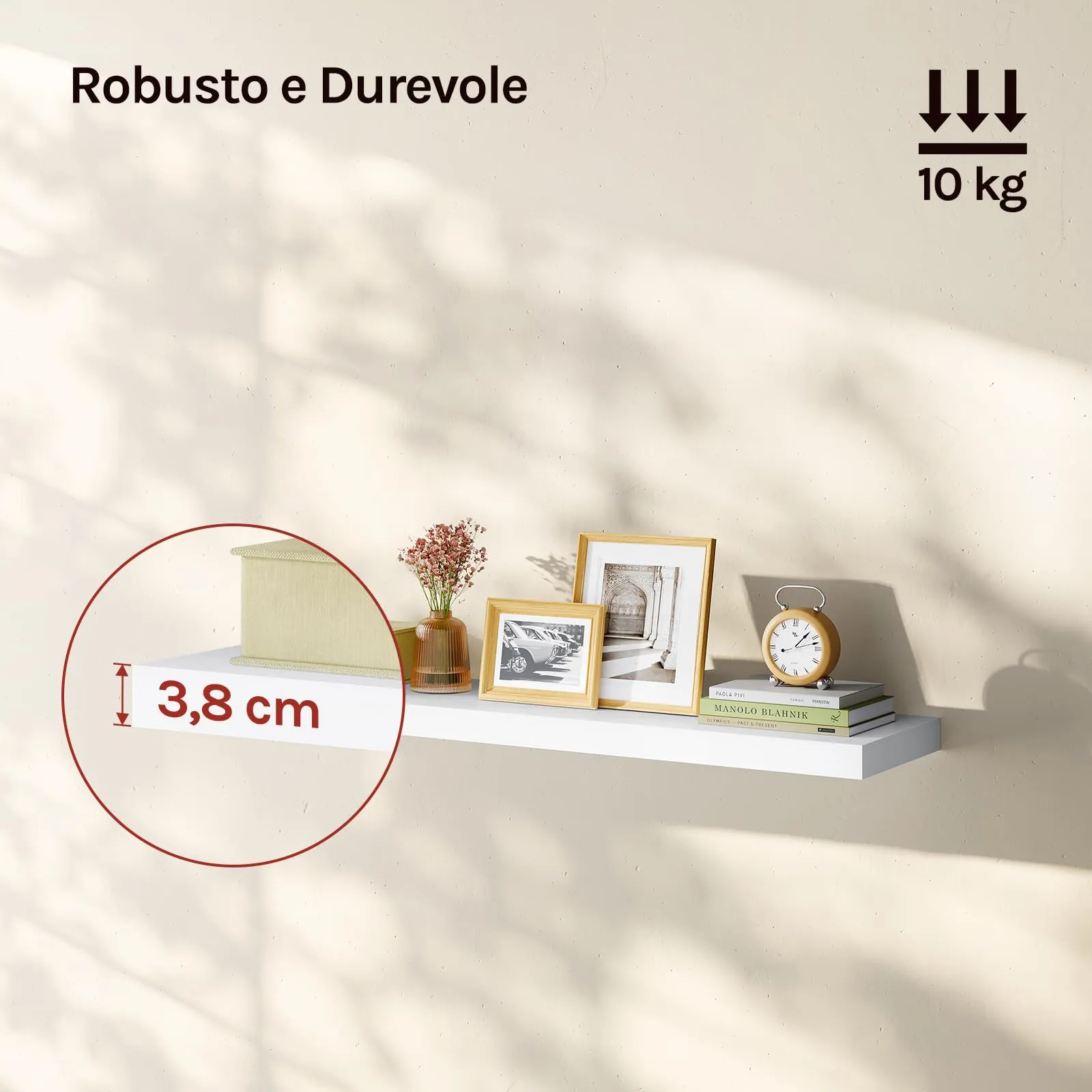 WOLTU Mensola da Muro Rettangolare in Legno Bianco 100cm RG9317ws-b - immagine 4