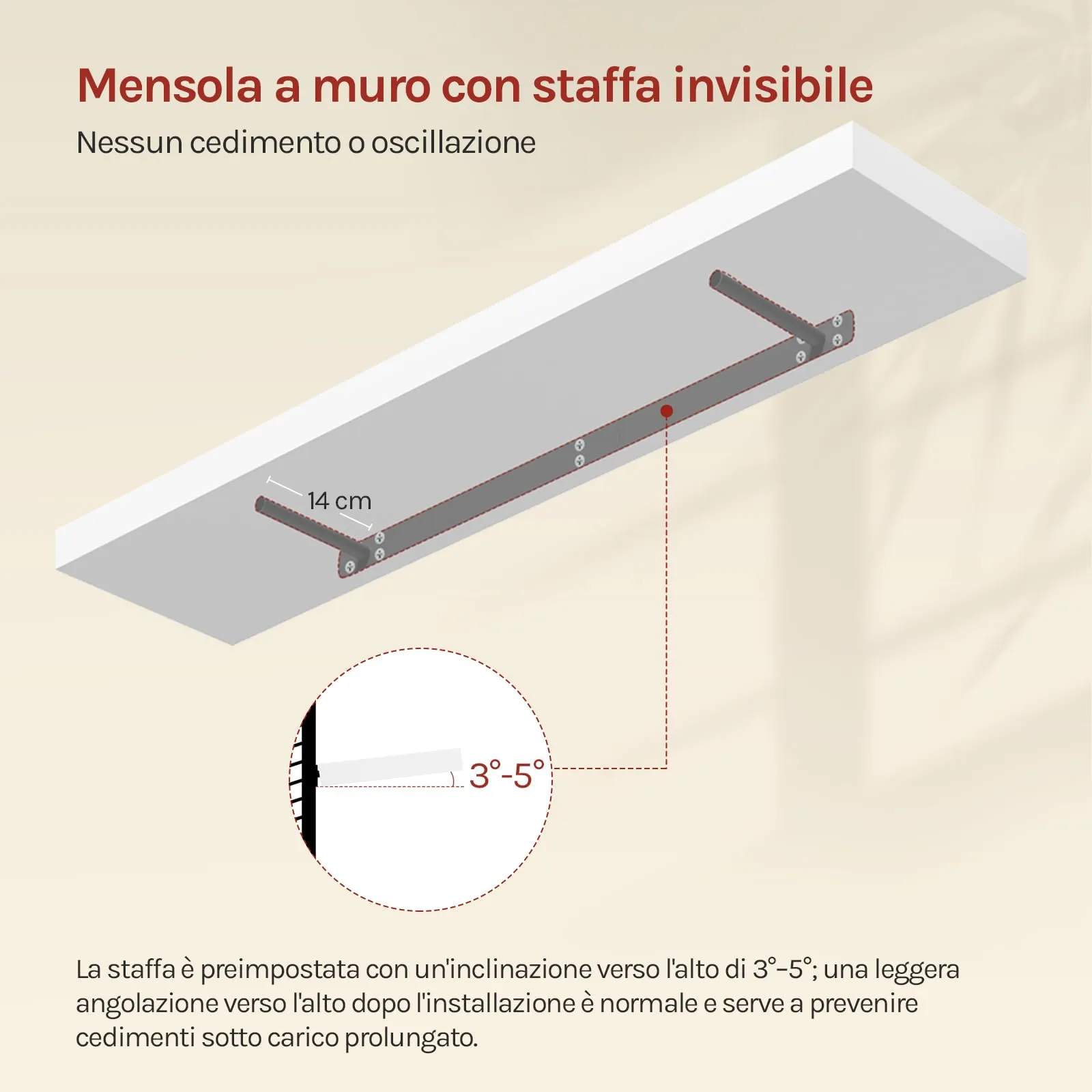 WOLTU Mensola da Muro Rettangolare in Legno Bianco 100cm RG9317ws-b - immagine 6