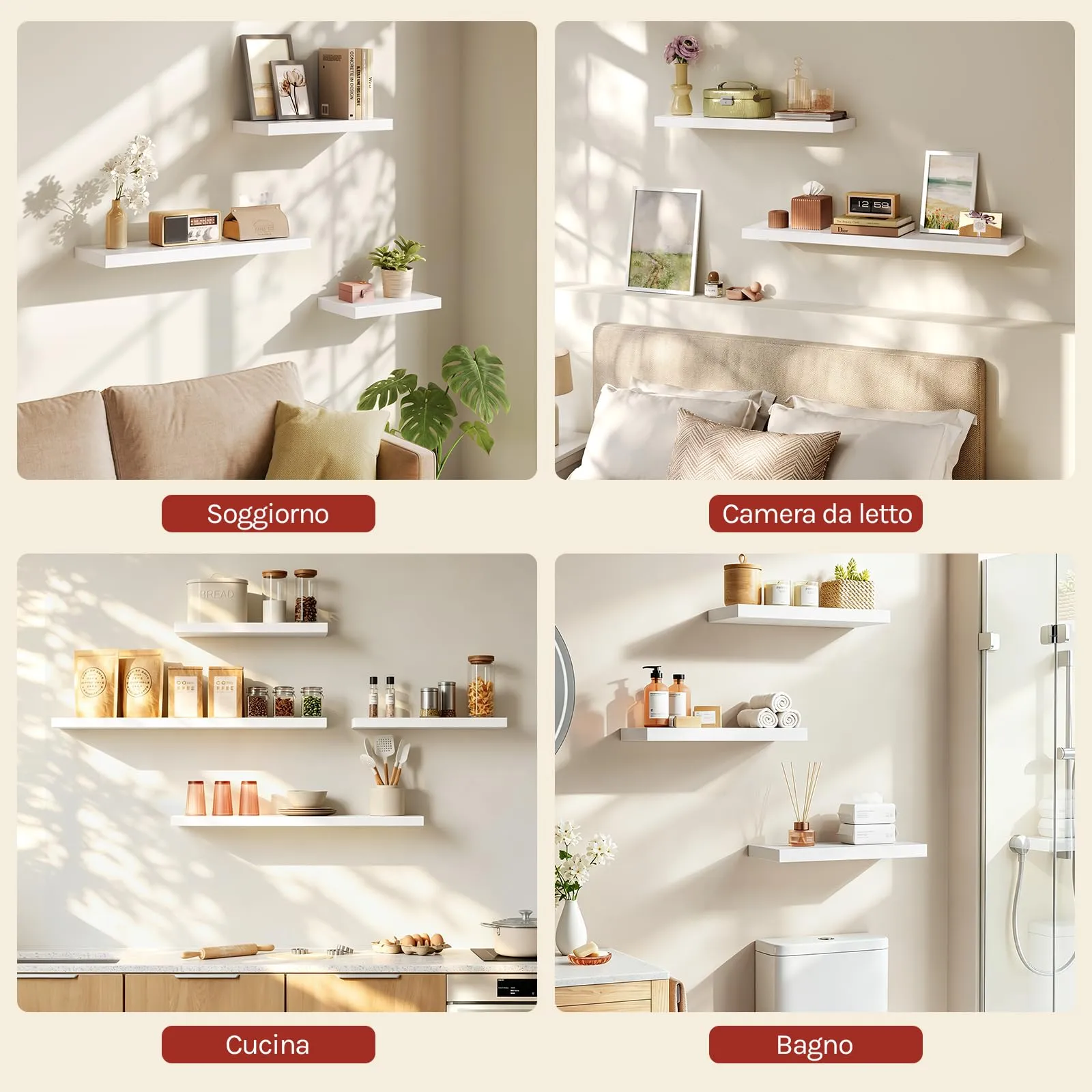 WOLTU Mensola da Muro Rettangolare in Legno Bianco 100cm RG9317ws-b - immagine 7