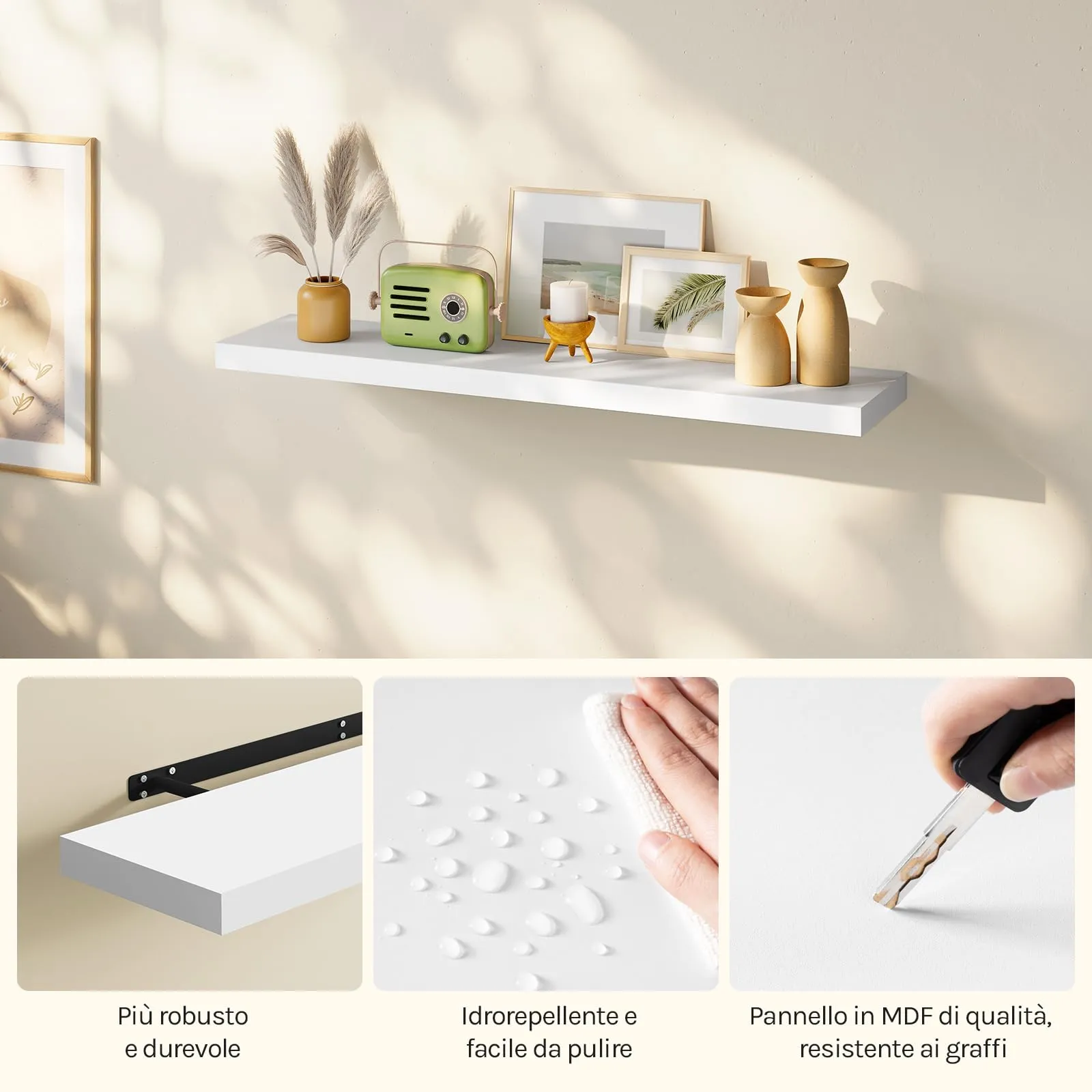 WOLTU Mensola da Muro Rettangolare in Legno Bianco 100cm RG9317ws-b - immagine 8