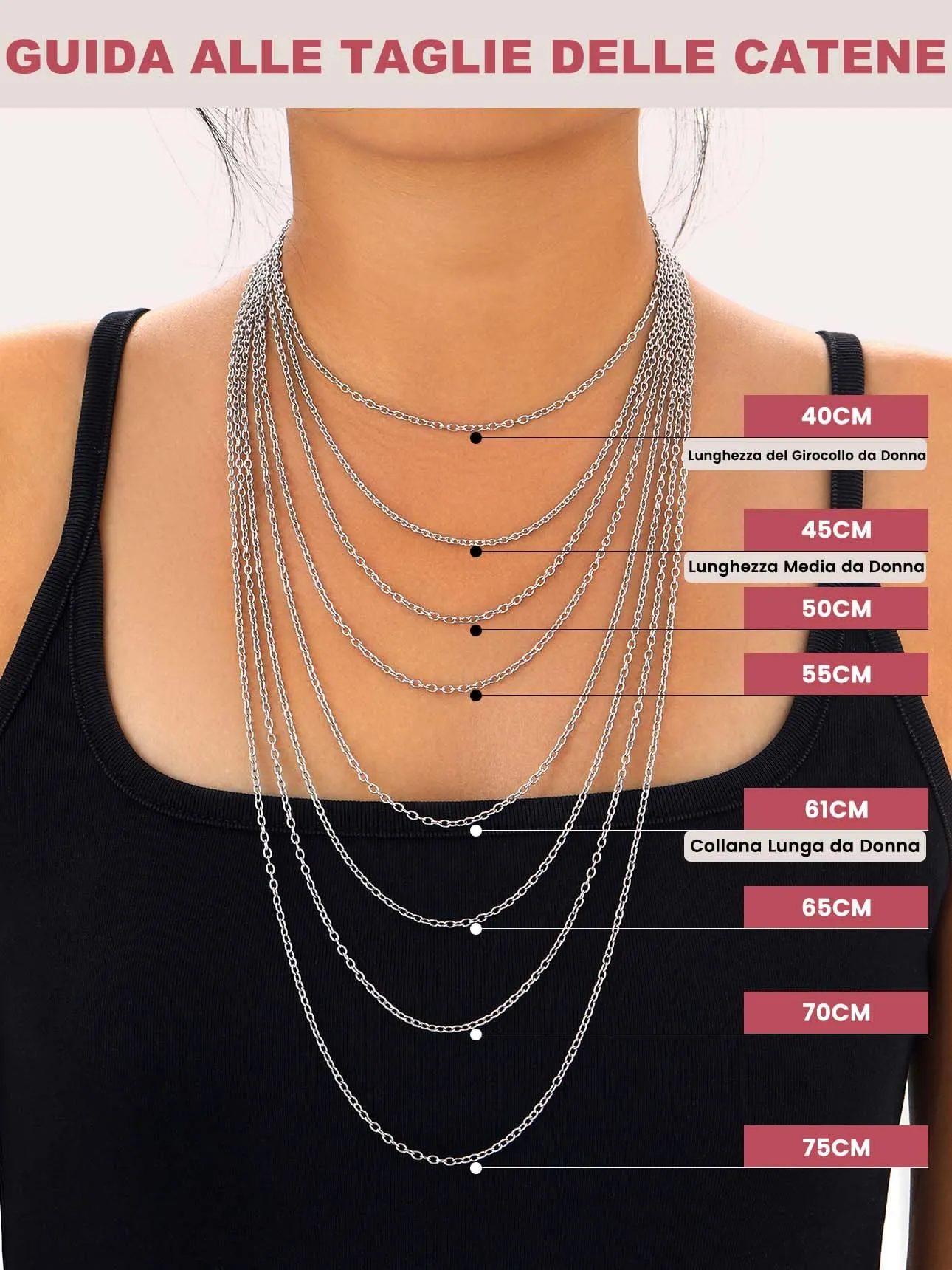 FOCALOOK Collana Catena Rolo in Acciaio Inossidabile 2mm, 76cm+5cm, Argento - immagine 5
