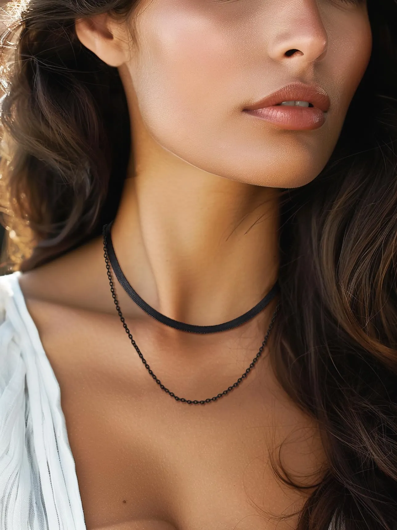 FOCALOOK Collana in Acciaio Inossidabile Donna 2 mm, Colore Nero, 46cm+5cm - immagine 2