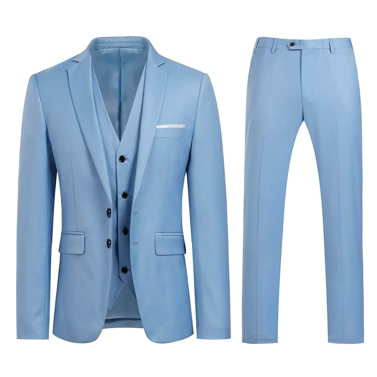 YOUTHUP Abito Uomo 3 Pezzi Slim Fit Blazer Gilet Pantaloni Blu - immagine 1