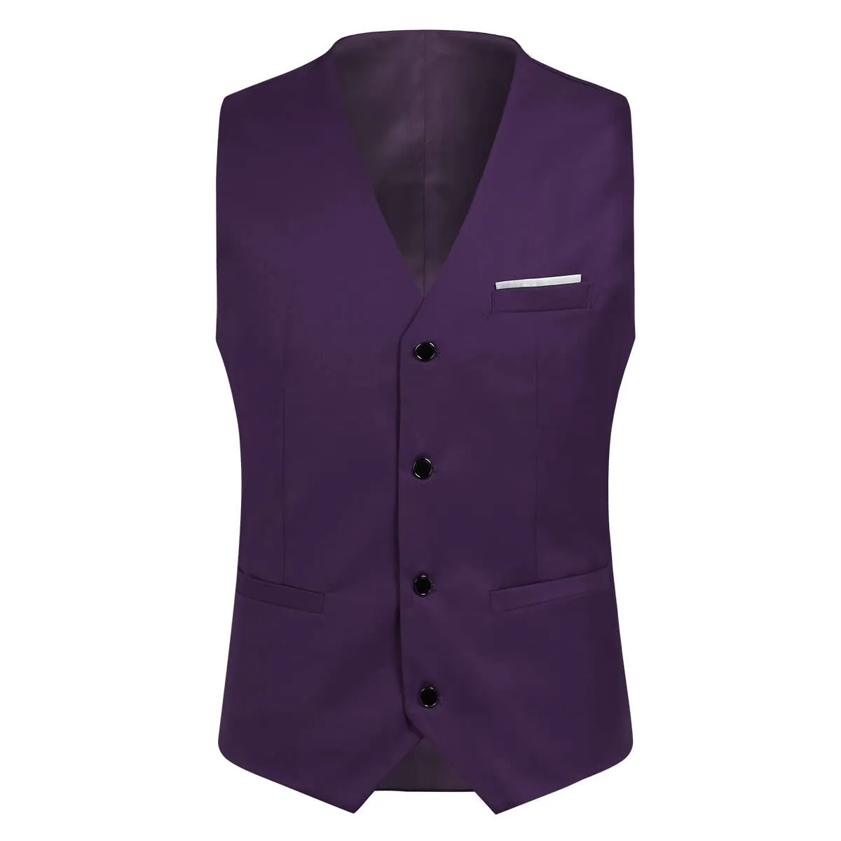 YOUTHUP Abito Uomo 3 Pezzi Slim Fit Blazer Gilet Pantaloni Viola - immagine 4