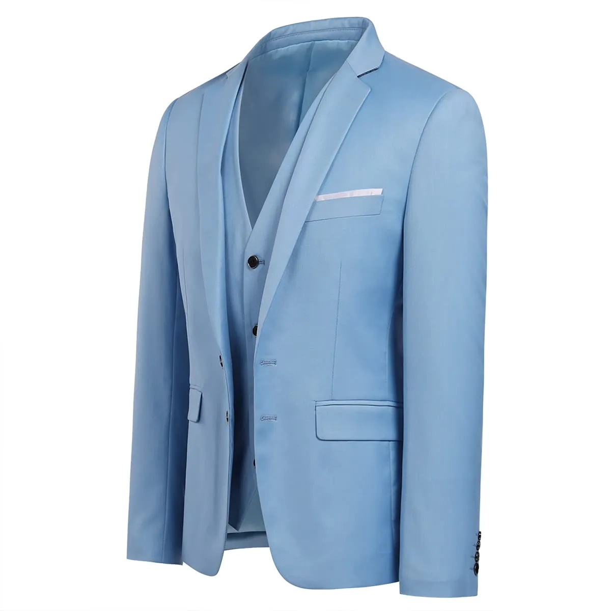 YOUTHUP Abito Uomo 3 Pezzi Slim Fit Blazer Gilet Pantaloni Blu 3XL - immagine 2