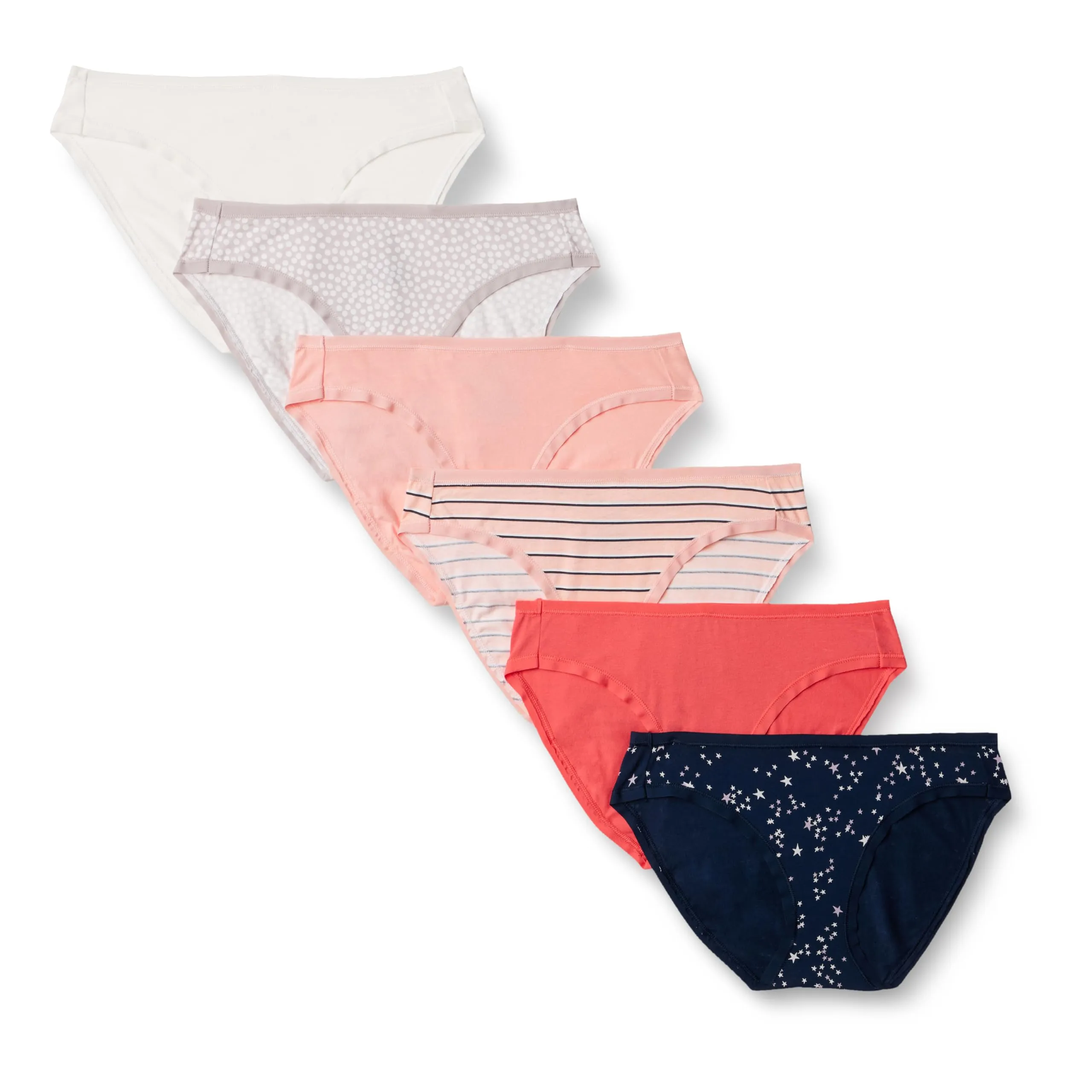 Amazon Essentials Slip Bikini in Cotone Donna, Pacco da 6, Multicolore/Pois/Righe/Stelle, 50 - immagine 1