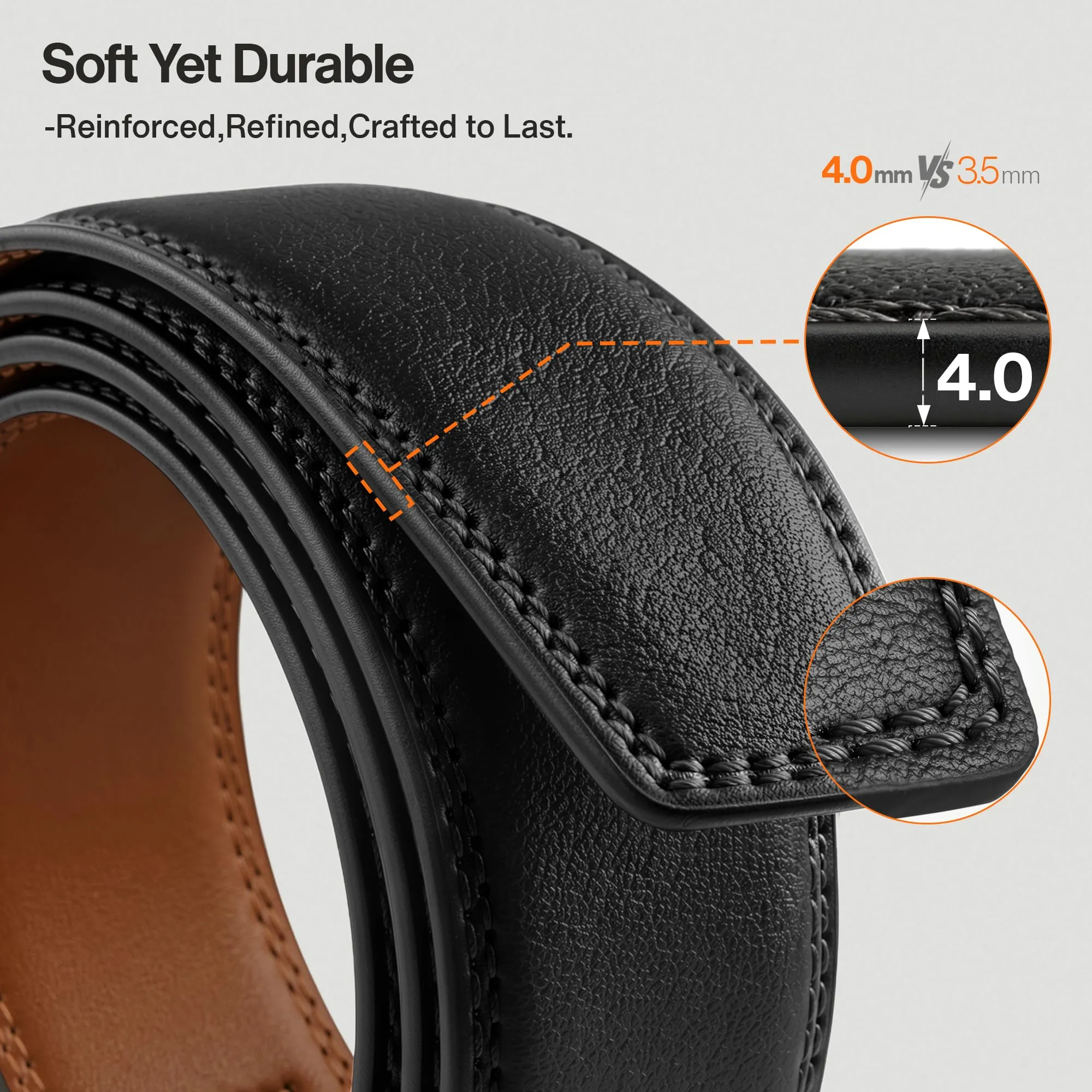 BULLIANT Cintura Uomo in Pelle con Fibbia Automatica a Cricchetto 35mm, Nero, 125cm - immagine 3