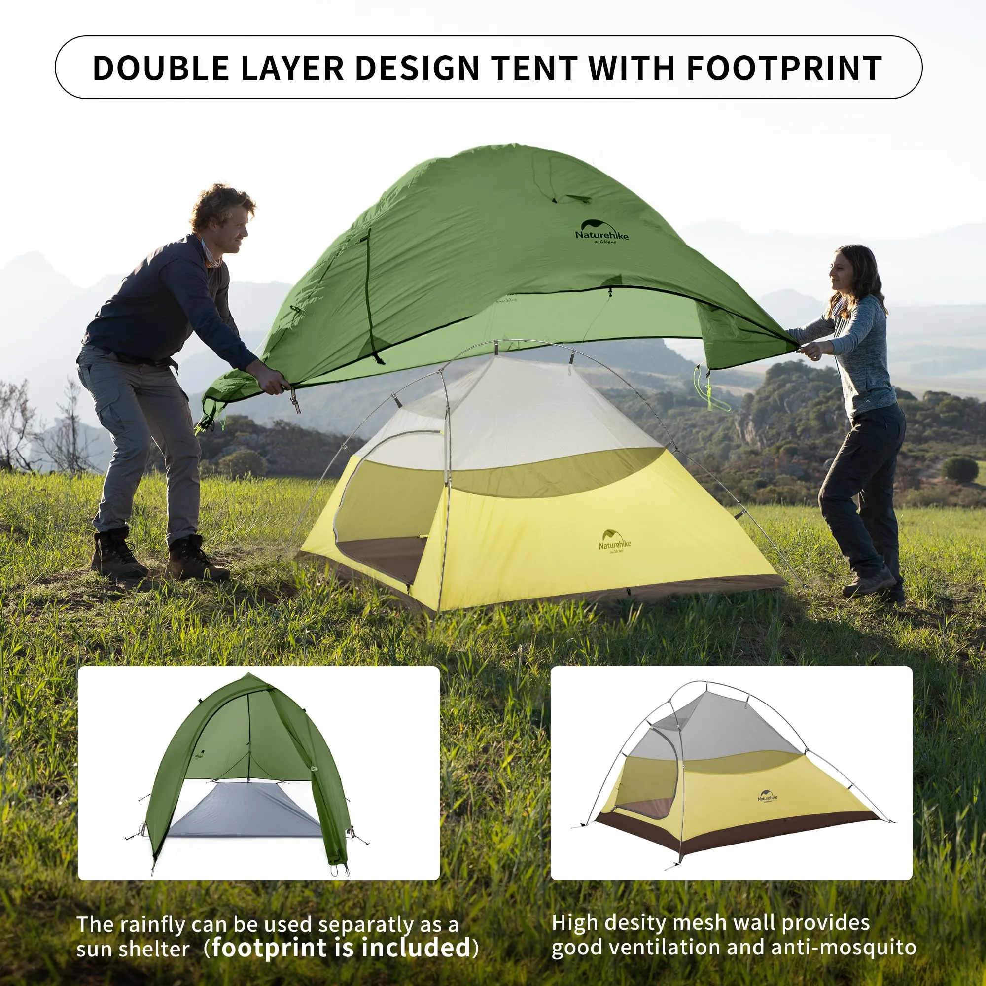 Naturehike Cloud Up 2 Tenda da Campeggio per 2 Persone, Impermeabile e Antivento, Ultraleggera per Trekking (Forest green) - immagine 3