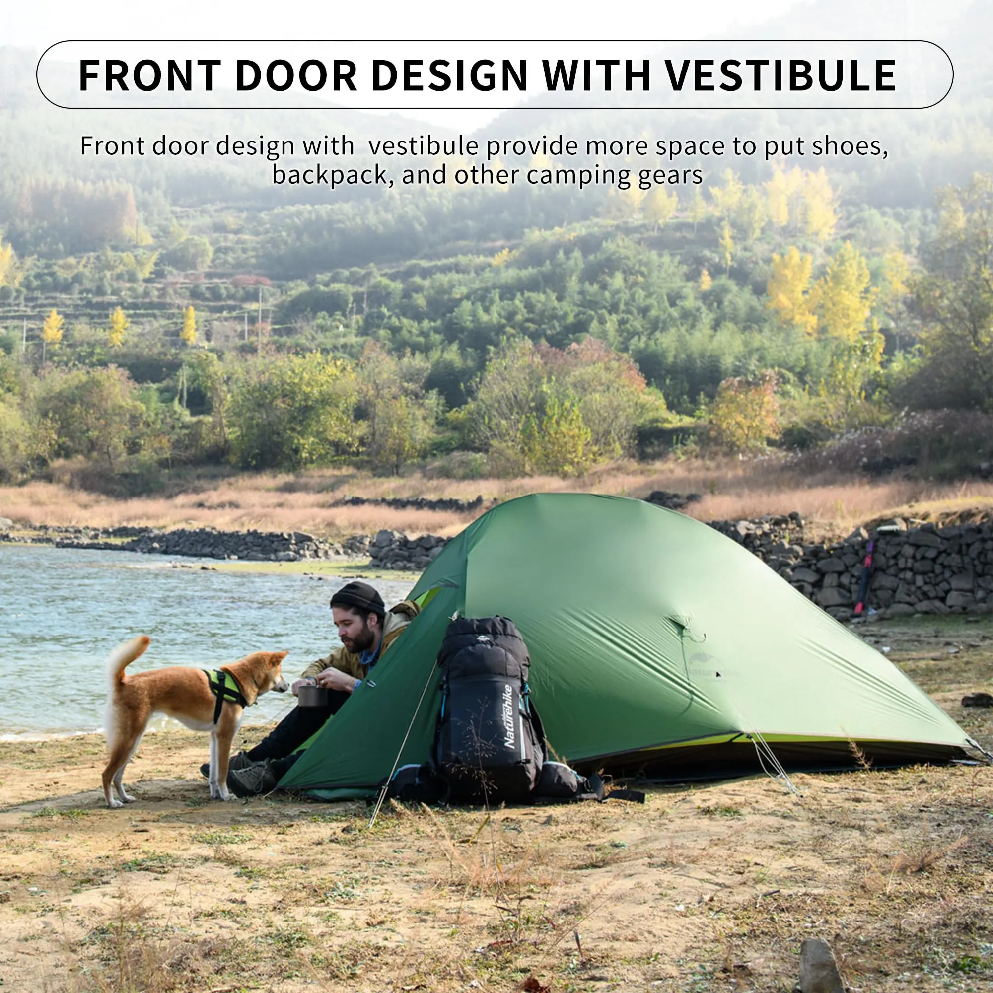 Naturehike Cloud Up 2 Tenda da Campeggio per 2 Persone, Impermeabile e Antivento, Ultraleggera per Trekking (Forest green) - immagine 4