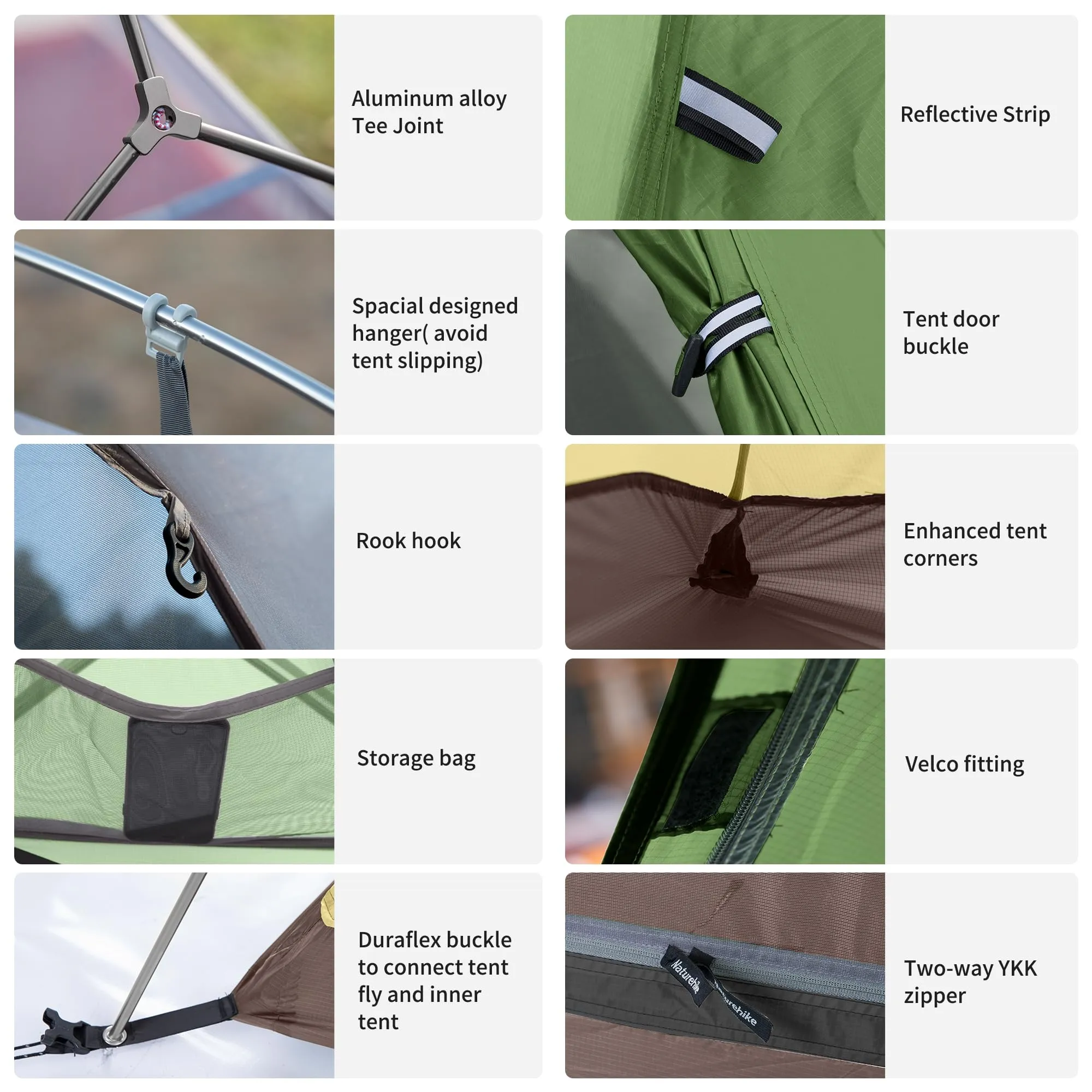Naturehike Cloud Up 2 Tenda da Campeggio per 2 Persone, Impermeabile e Antivento, Ultraleggera per Trekking (Forest green) - immagine 7