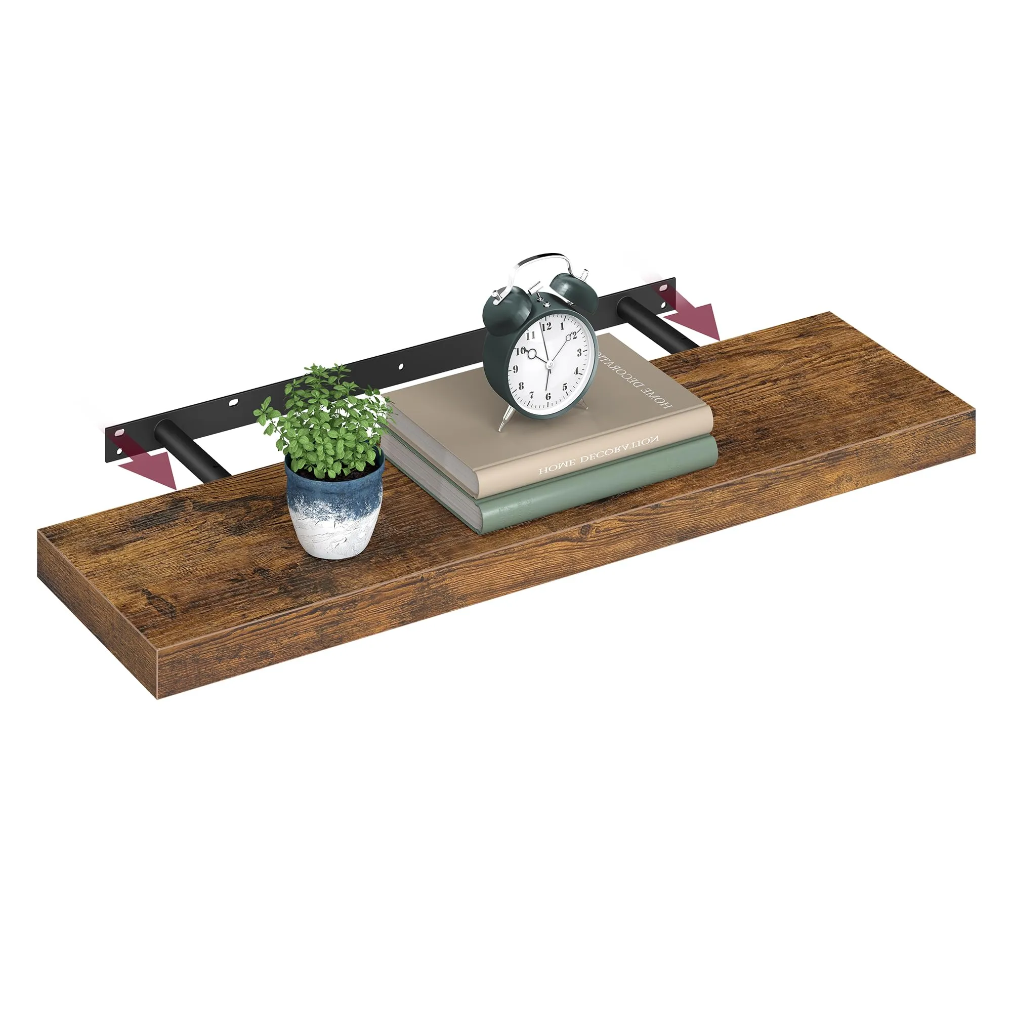 VASAGLE Mensola da Muro a Scomparsa, 80 x 20 x 3,8 cm, Marrone Vintage - immagine 1
