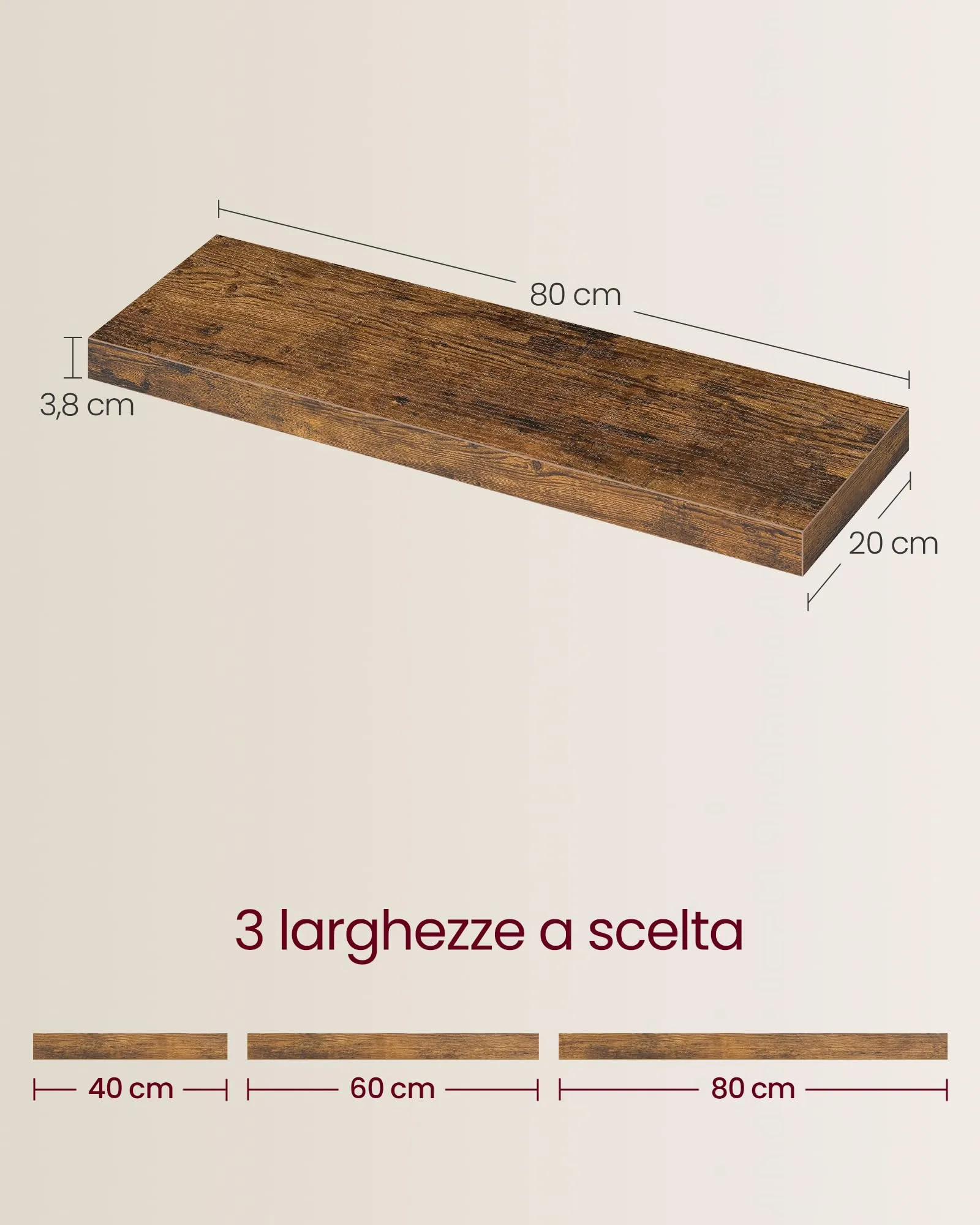 VASAGLE Mensola da Muro a Scomparsa, 80 x 20 x 3,8 cm, Marrone Vintage - immagine 5