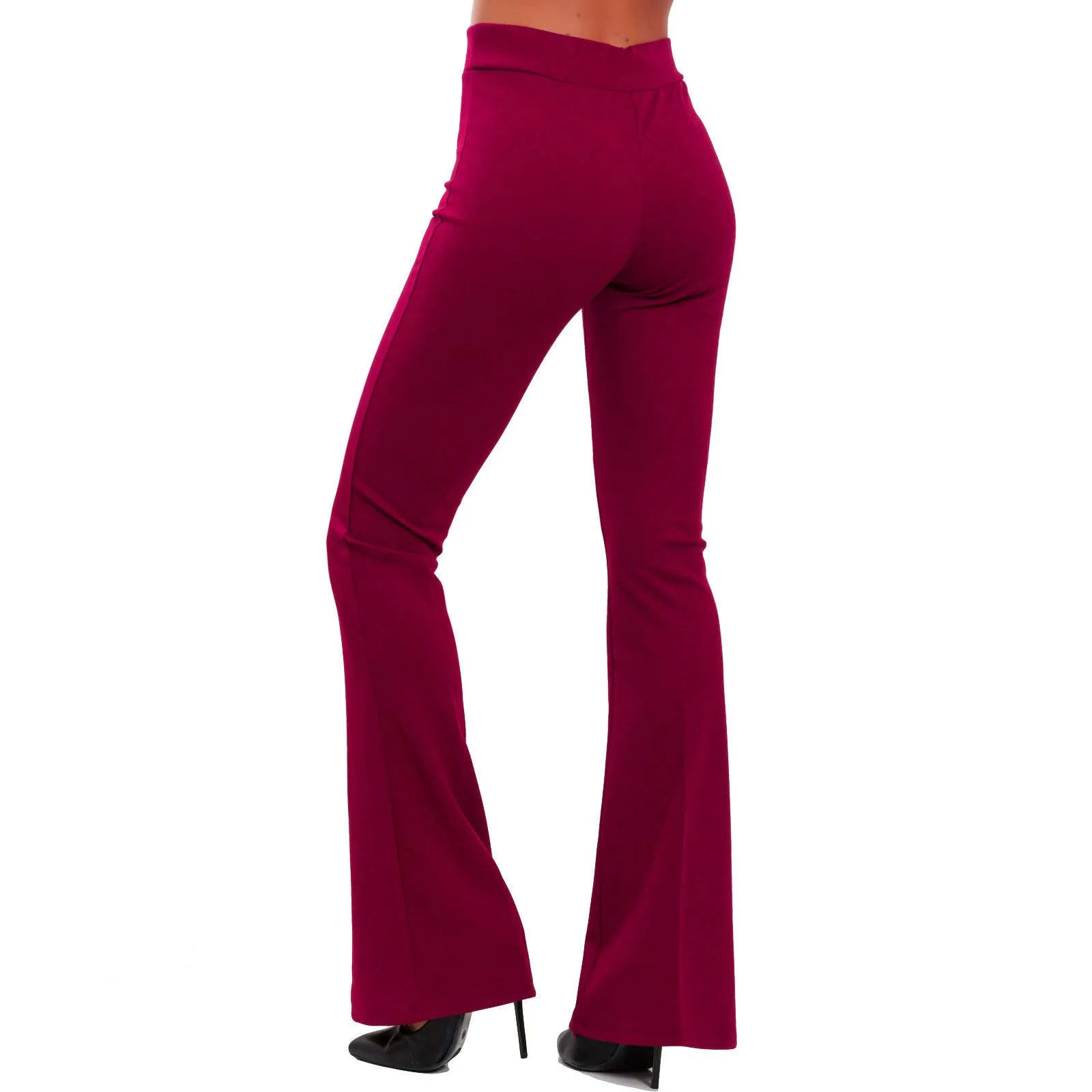 Toocool Pantaloni Donna Campana Aderenti Zampa Elefante Elasticizzati JL-2148, Bordeaux, L - immagine 3