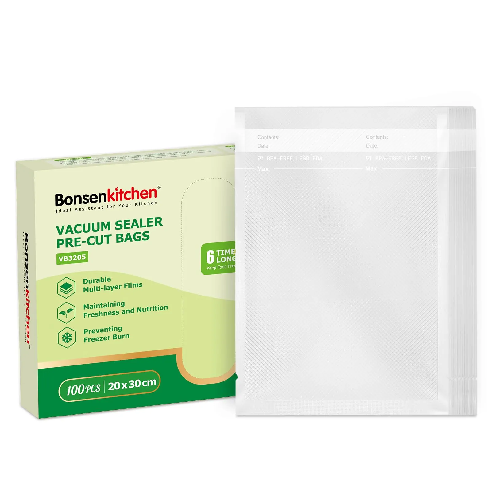 Bonsenkitchen Sacchetti Sottovuoto per Alimenti, 100 Buste 20x30 cm - immagine 1