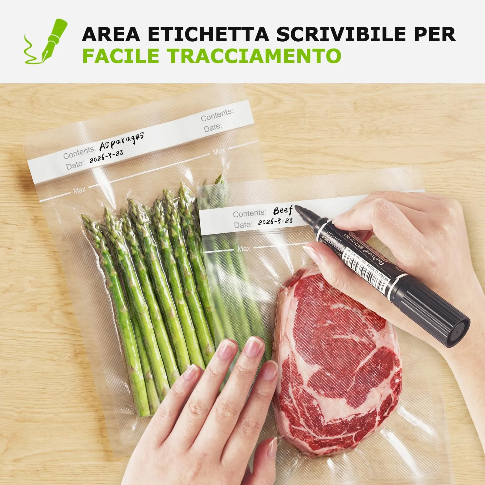 Bonsenkitchen Sacchetti Sottovuoto per Alimenti, 100 Buste 20x30 cm - immagine 5