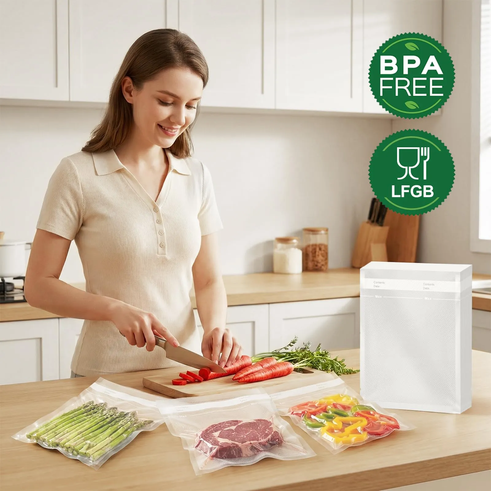 Bonsenkitchen Sacchetti Sottovuoto per Alimenti, 100 Buste 20x30 cm - immagine 8