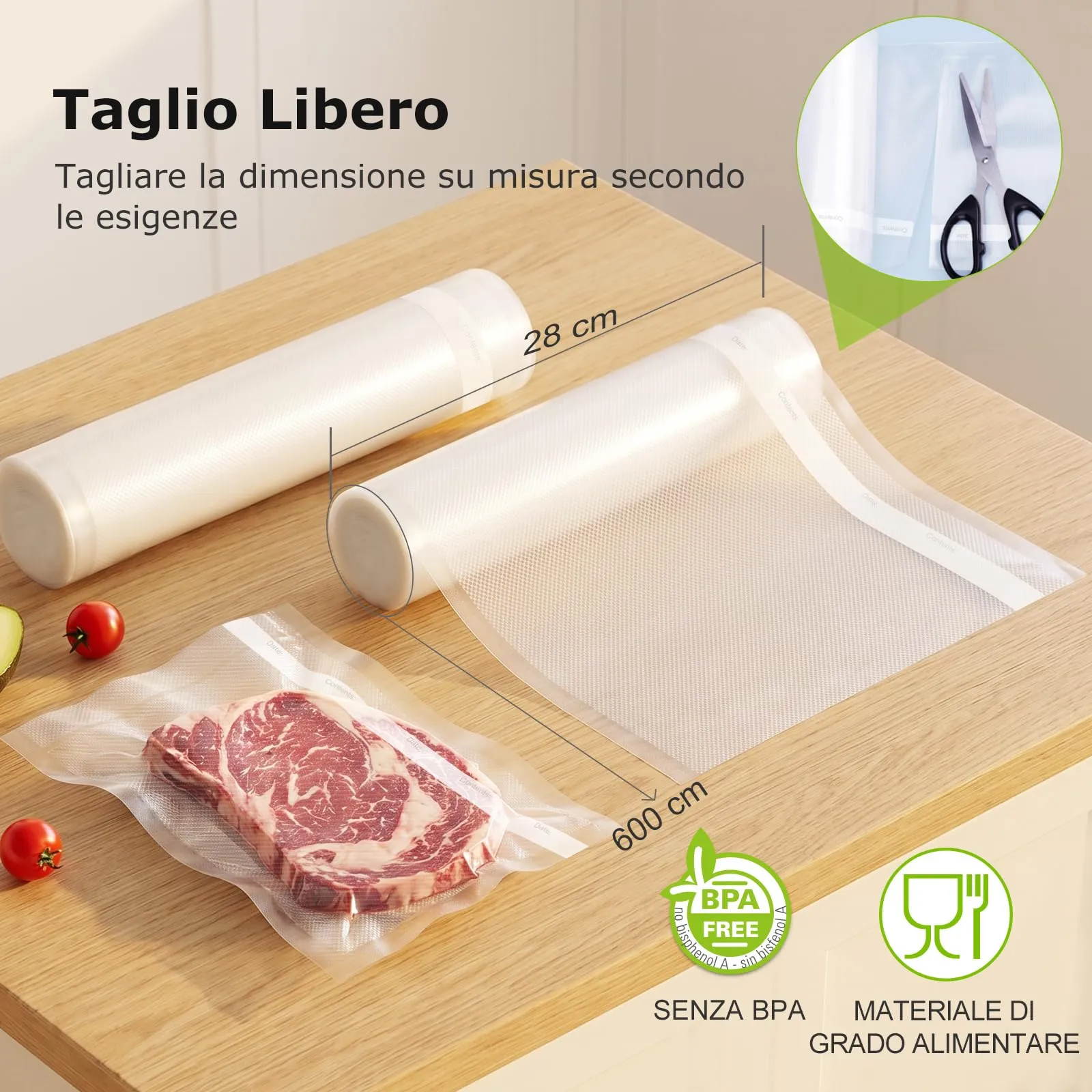 Bonsenkitchen Sacchetti Sottovuoto, 2 rotoli 28x600 cm - immagine 4