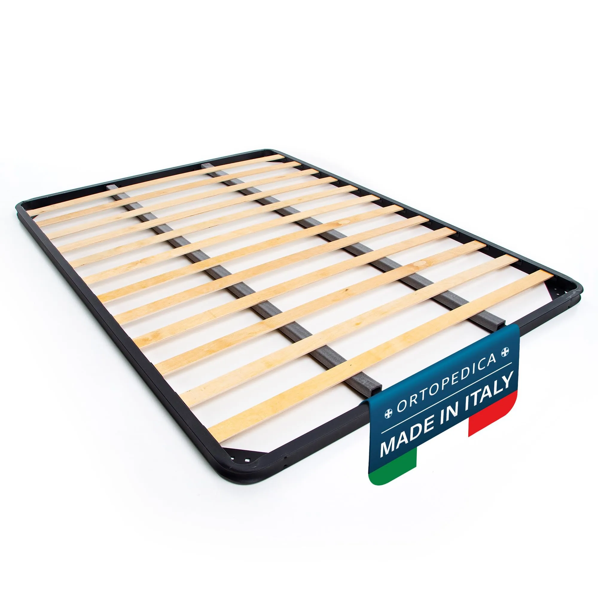 Dolci Sogni Rete Letto Piazza e Mezza alla Francese Ortopedica 140x200 a Doghe di Legno, Struttura in Ferro con Doppia Barra Centrale, Senza Piedi, Made in Italy - immagine 1