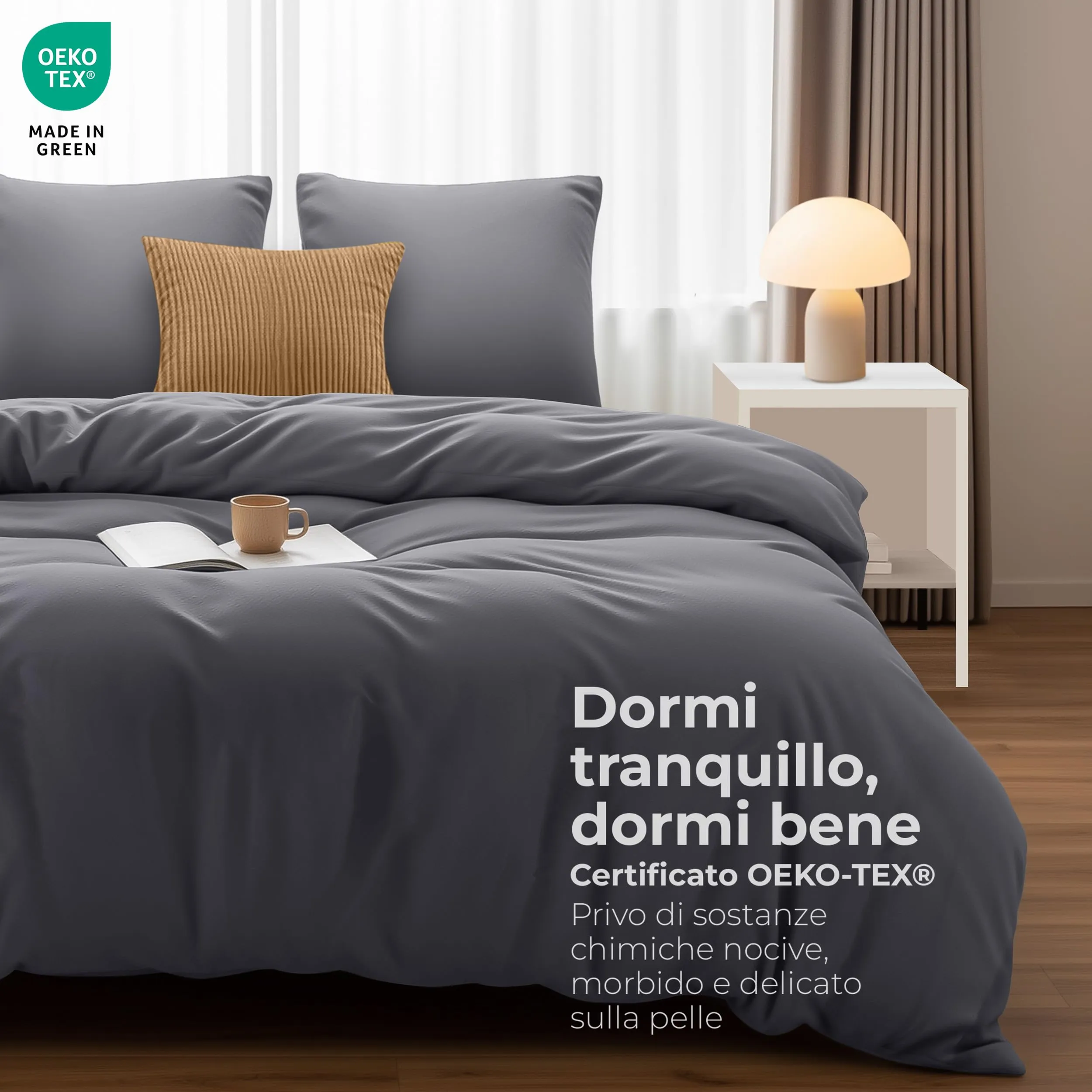 Utopia Bedding Copripiumino Matrimoniale 240x220 cm con 2 Federe 65x65 cm, Grigio - immagine 2