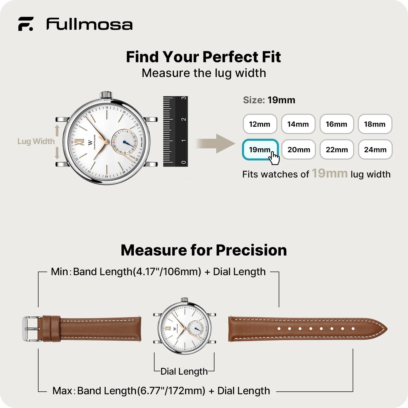 Fullmosa Cinturino in Pelle 19mm a Sgancio Rapido, Marrone - immagine 5