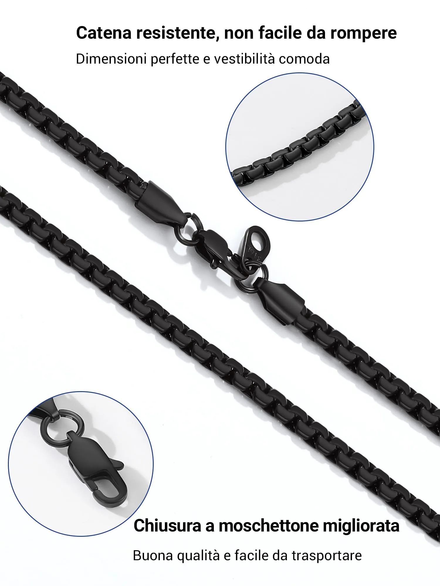 PROSTEEL Collana catena da uomo in acciaio inossidabile placcato nero, 75 cm, 4 mm - immagine 8