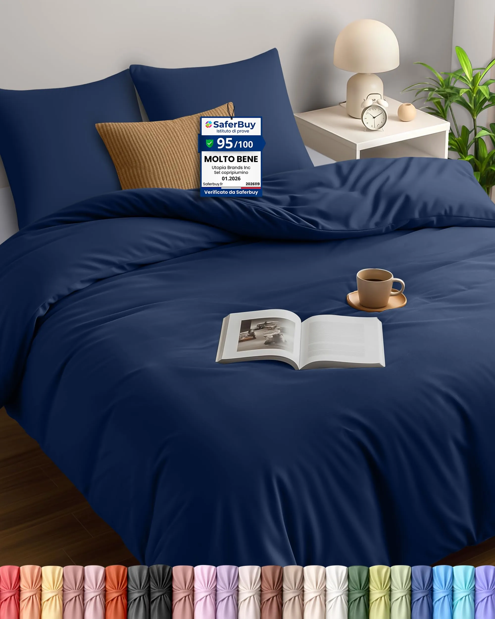 Utopia Bedding Set Copripiumino 240x220 cm e 2 Federe 65x65 cm, Blu Navy - immagine 1