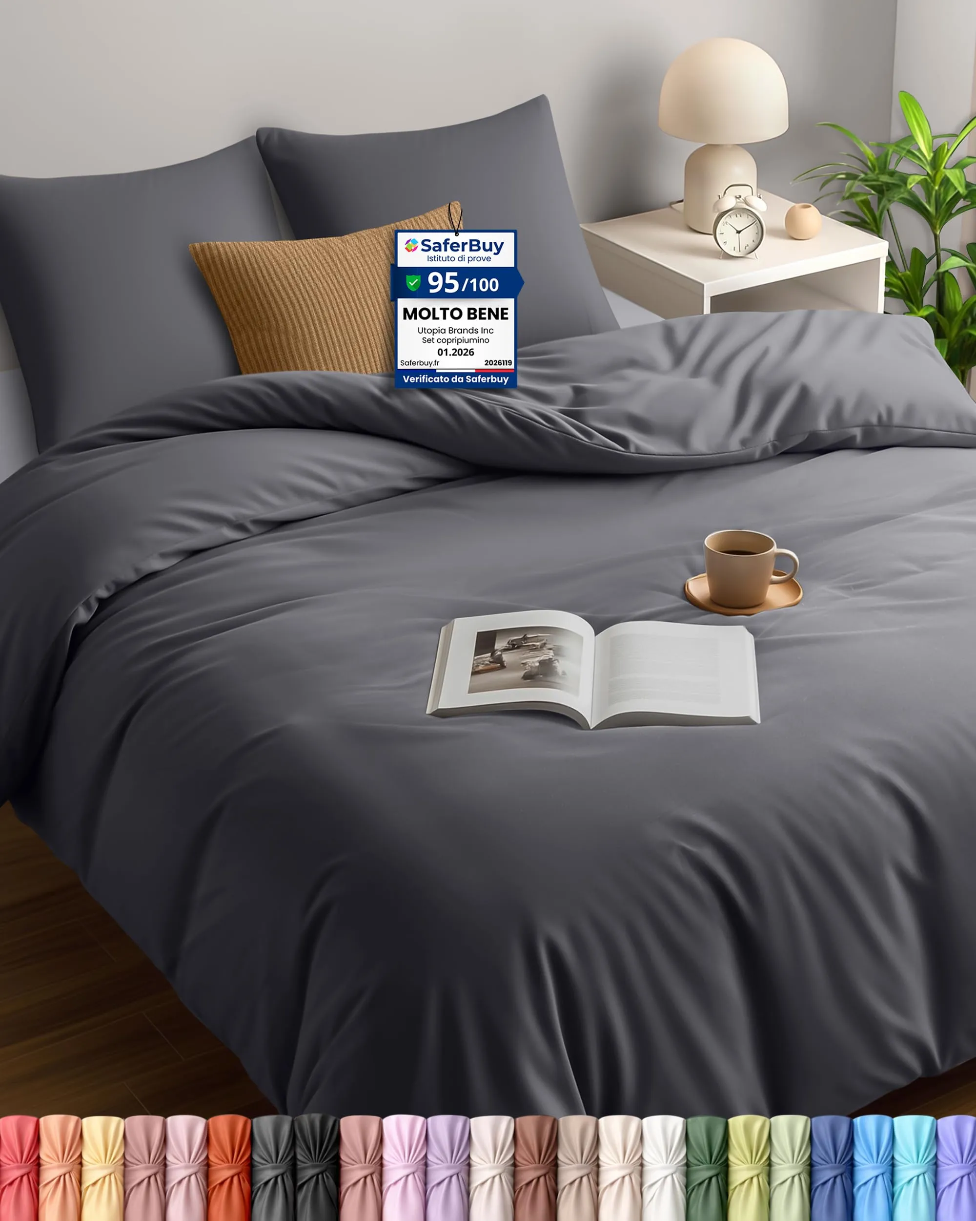 Utopia Bedding Copripiumino Matrimoniale in Microfibra 260x240cm con Federe 65x65cm - Grigio - immagine 1