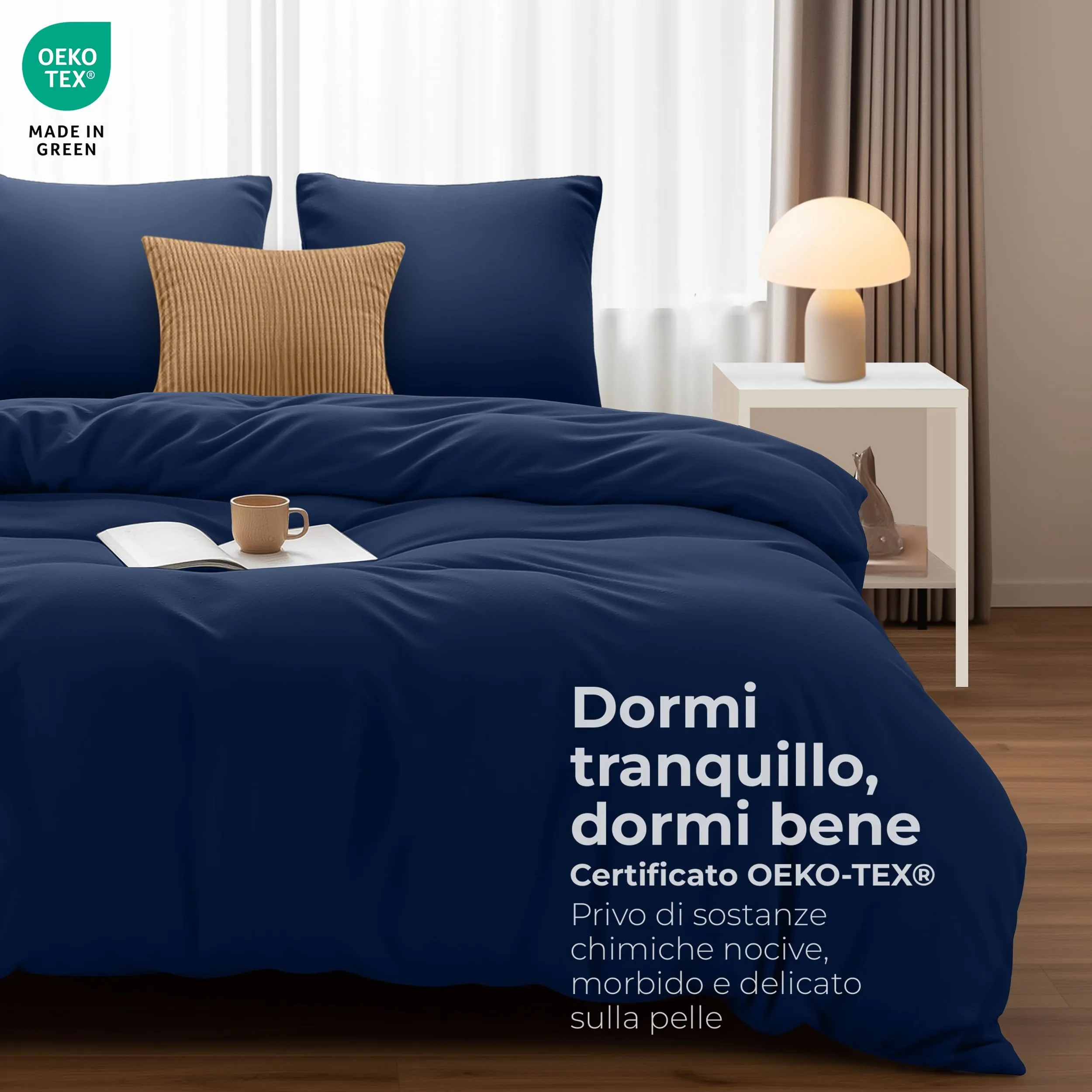 Utopia Bedding Set Copripiumino 260x240 cm e 2 Federe 65x65 cm, Blu Navy - immagine 2