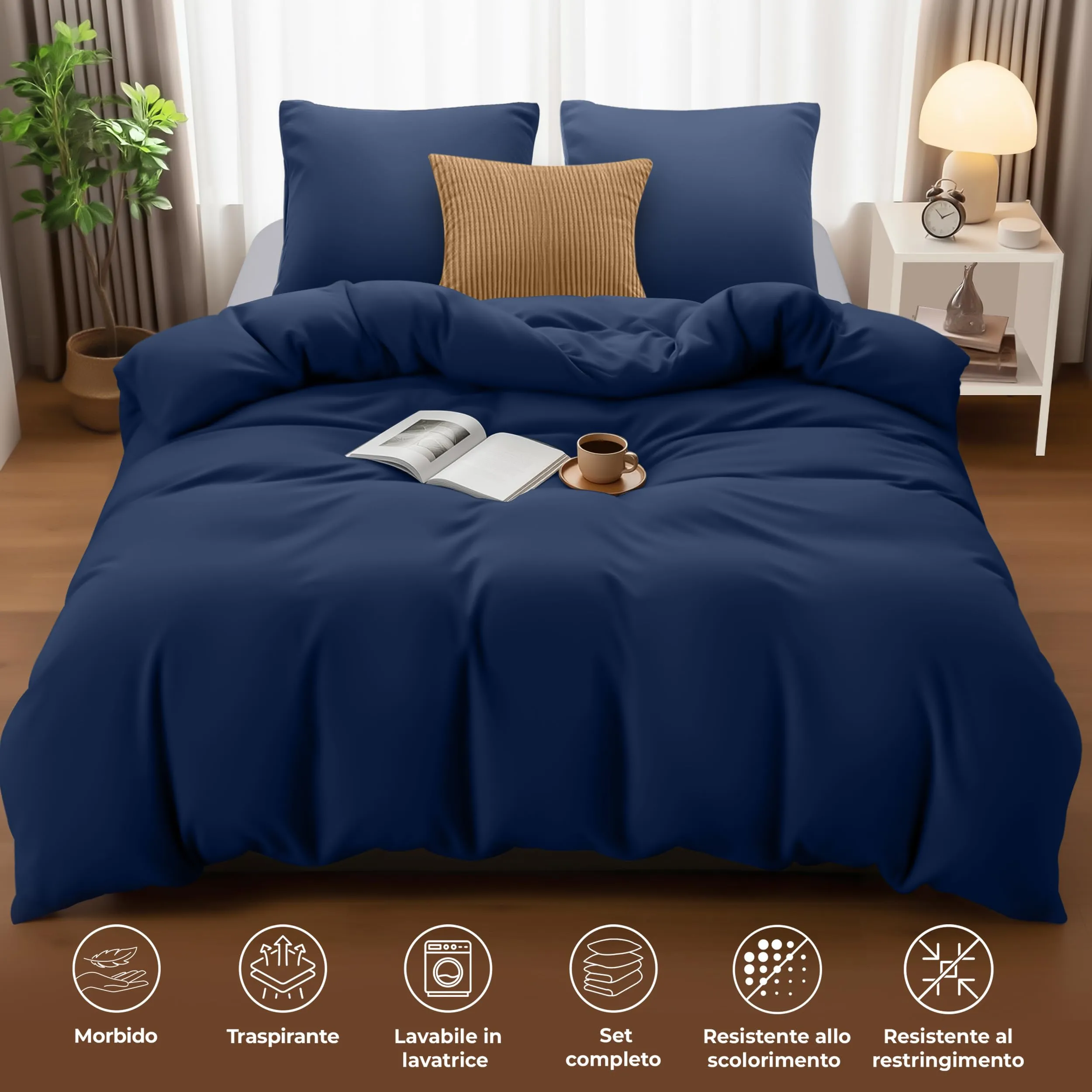 Utopia Bedding Set Copripiumino 260x240 cm e 2 Federe 65x65 cm, Blu Navy - immagine 5
