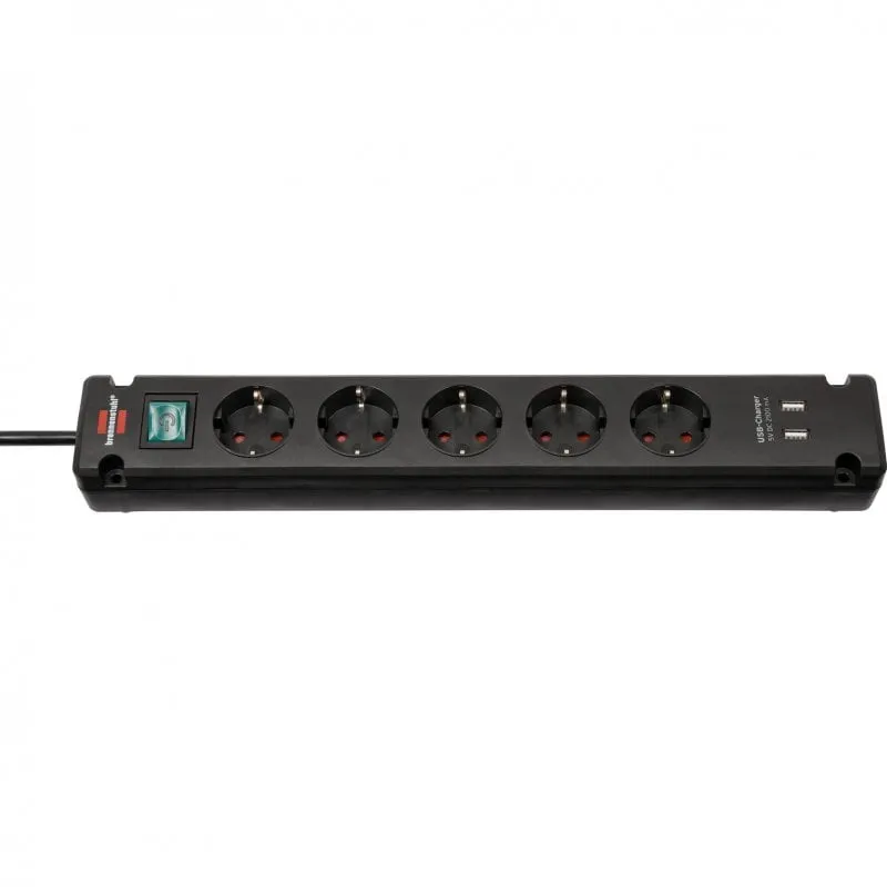 Brennenstuhl Bremounta Power Strip 3m 5-way + 2USB Black 1150660315 - immagine 1