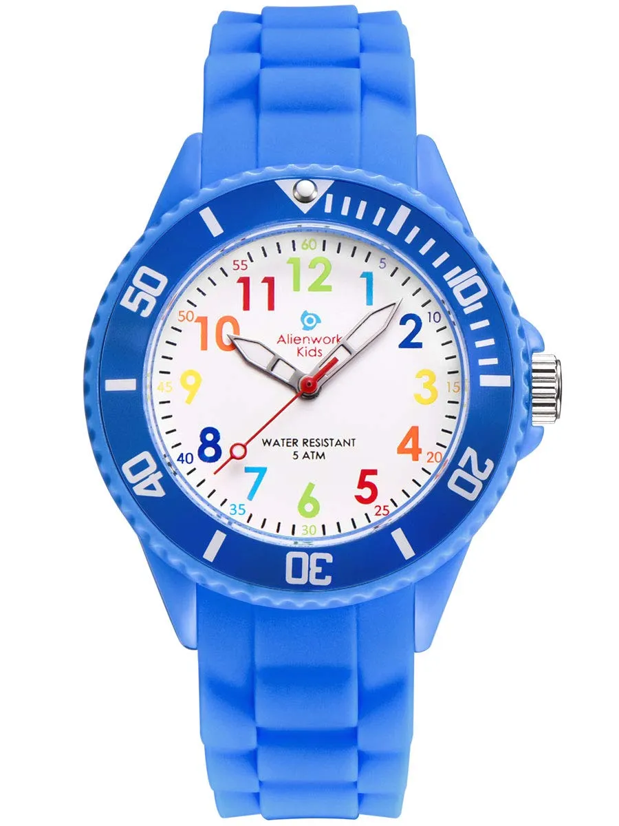 Alienwork Orologio di Apprendimento per Bambini, Blu, Bracciale in Silicone Multicolore, Impermeabile 5 ATM - immagine 1