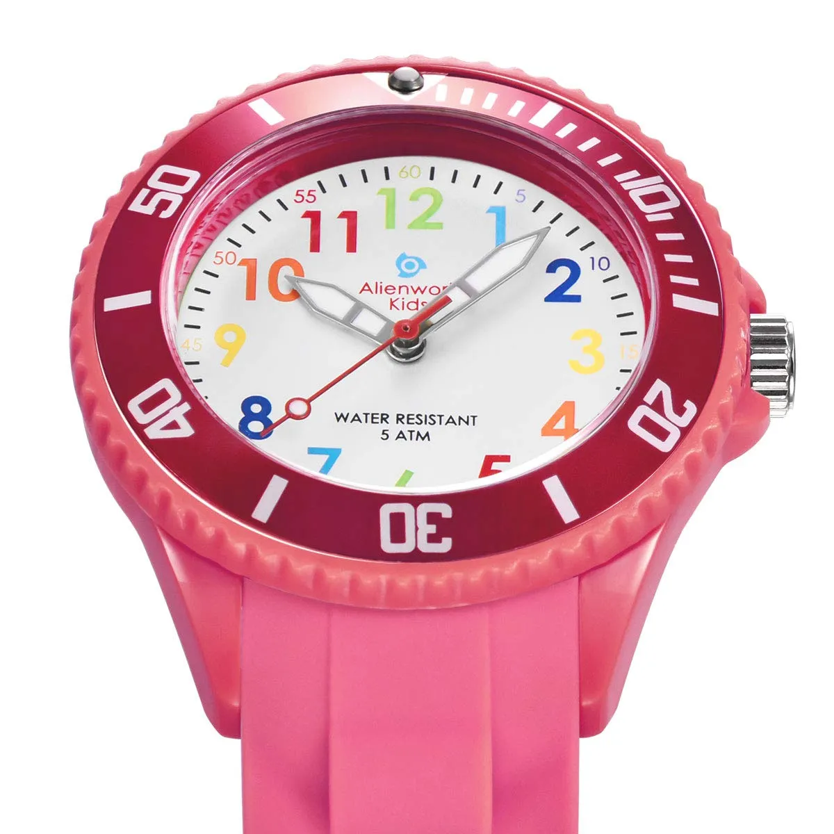 Alienwork Orologio di Apprendimento per Bambini, Rosa, Bracciale in Silicone Multicolore, Impermeabile 5 ATM - immagine 2