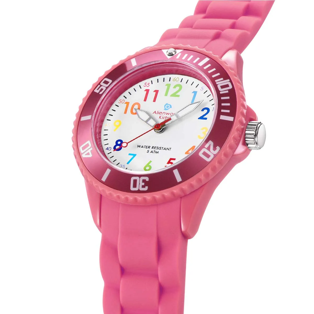 Alienwork Orologio di Apprendimento per Bambini, Rosa, Bracciale in Silicone Multicolore, Impermeabile 5 ATM - immagine 3