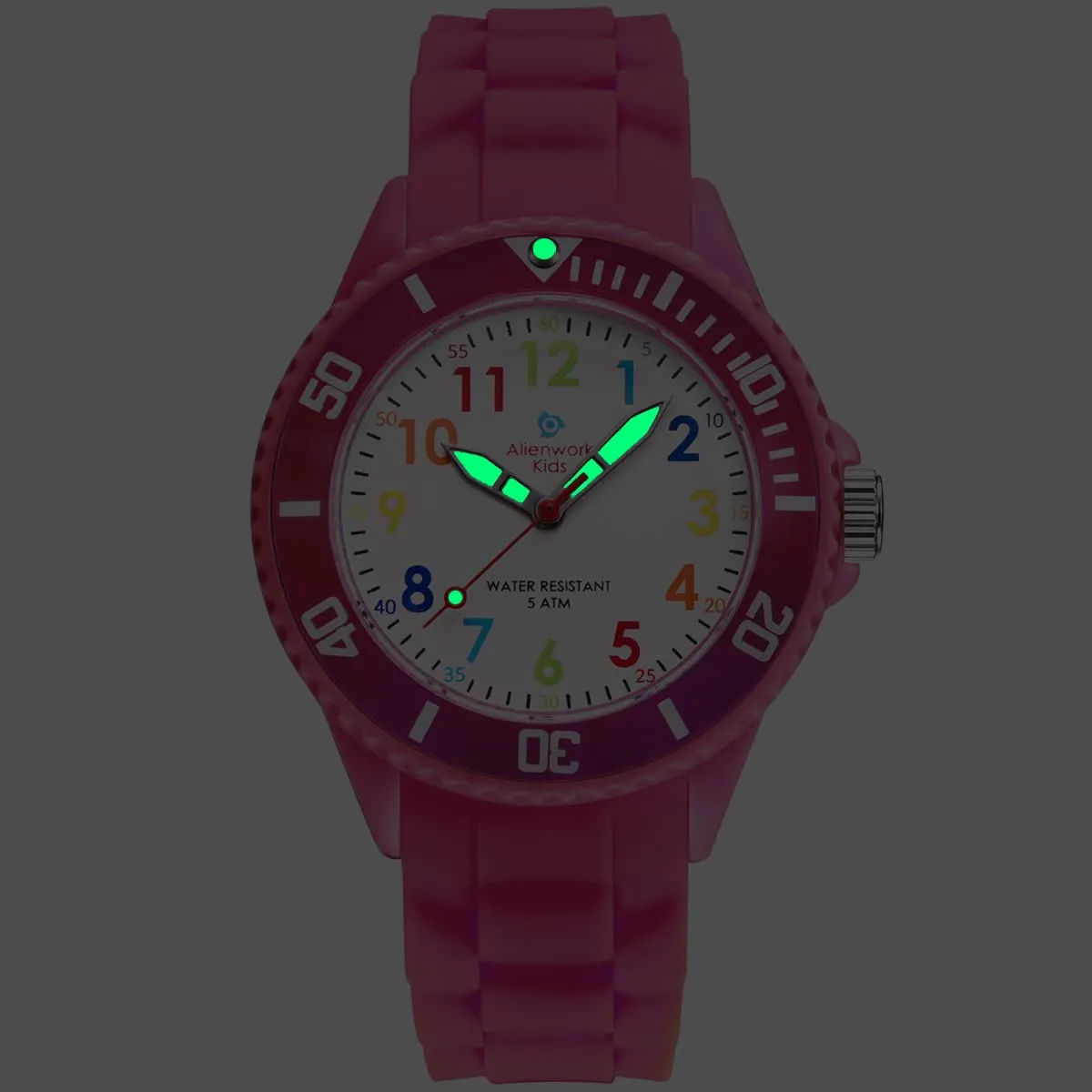 Alienwork Orologio di Apprendimento per Bambini, Rosa, Bracciale in Silicone Multicolore, Impermeabile 5 ATM - immagine 6