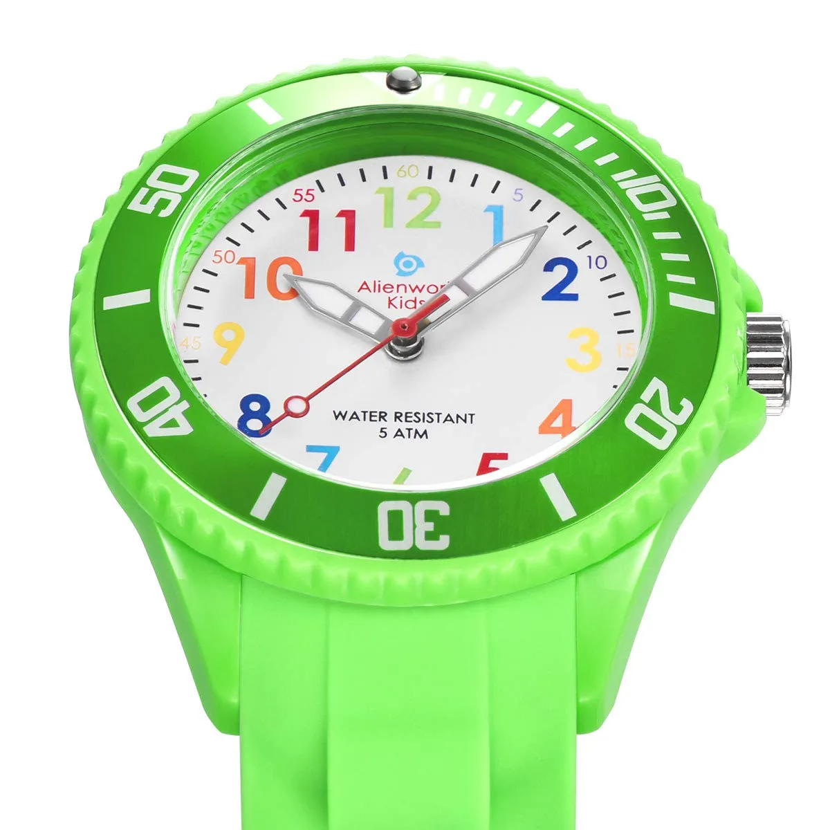Alienwork Orologio di Apprendimento per Bambini Verde Bracciale in Silicone Impermeabile 5 ATM - immagine 2