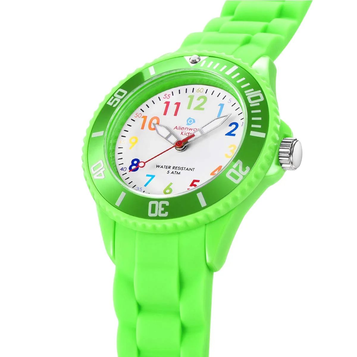 Alienwork Orologio di Apprendimento per Bambini Verde Bracciale in Silicone Impermeabile 5 ATM - immagine 3