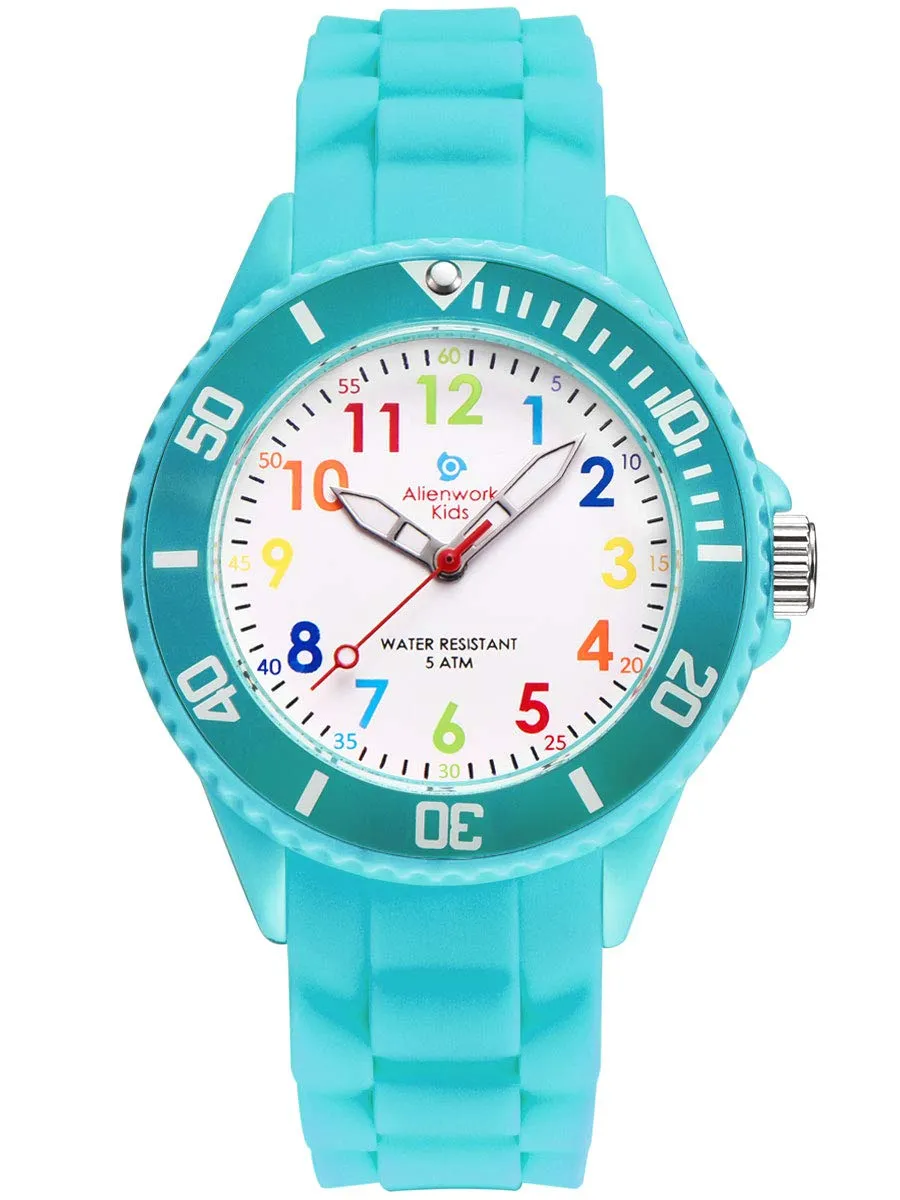 Alienwork Orologio di Apprendimento per Bambini, Turchese, Bracciale in Silicone Multicolore, Impermeabile 5 ATM - immagine 1