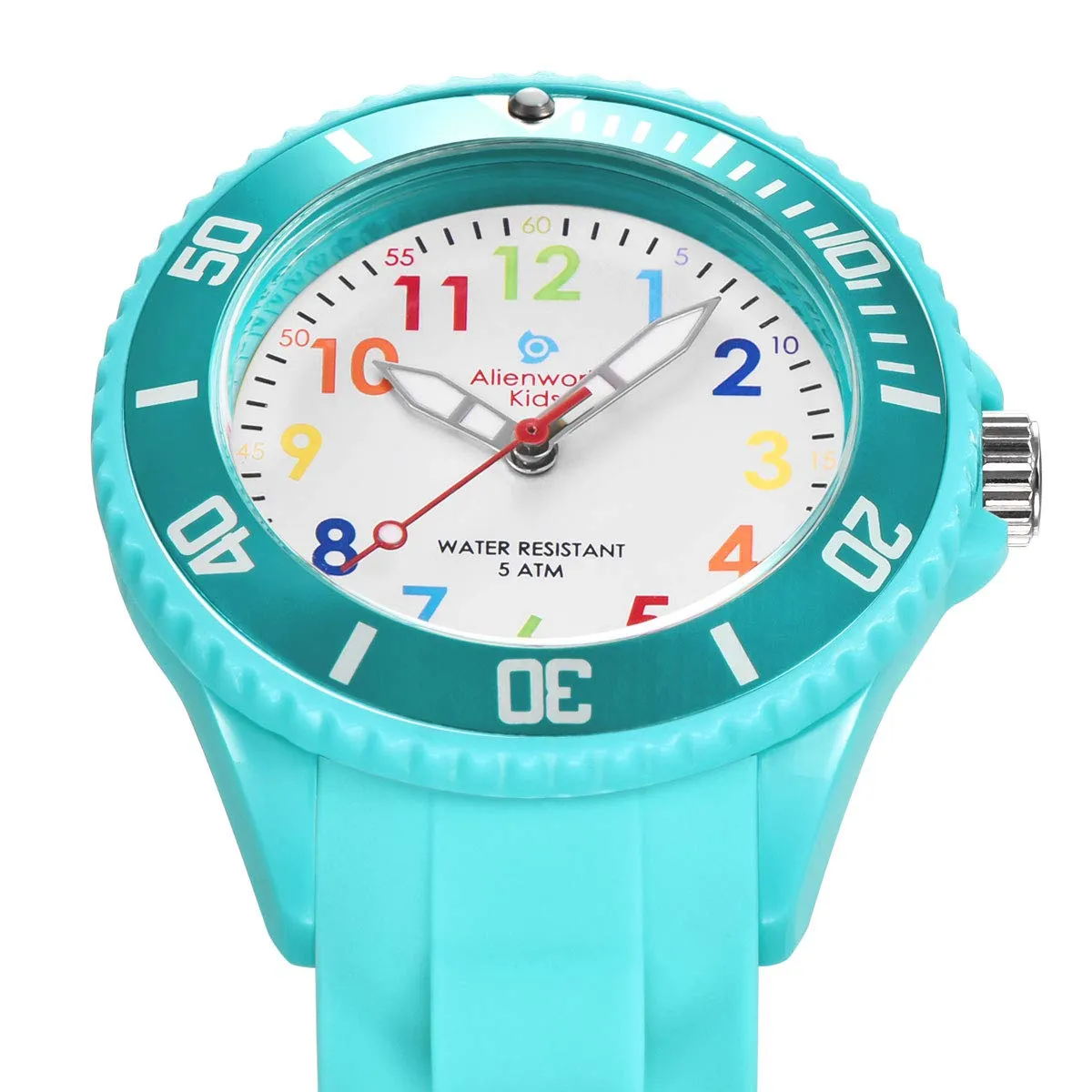Alienwork Orologio di Apprendimento per Bambini, Turchese, Bracciale in Silicone Multicolore, Impermeabile 5 ATM - immagine 2