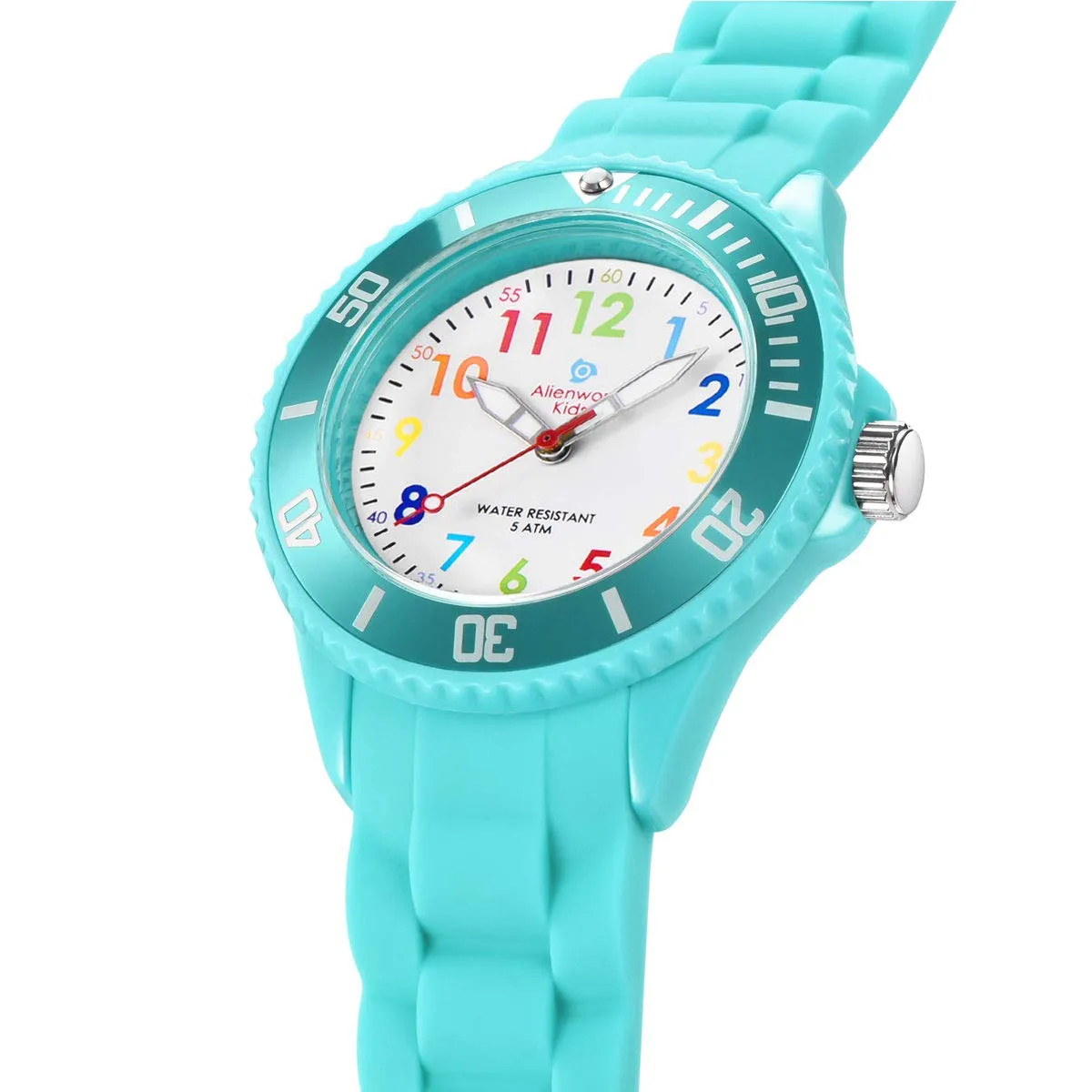 Alienwork Orologio di Apprendimento per Bambini, Turchese, Bracciale in Silicone Multicolore, Impermeabile 5 ATM - immagine 3