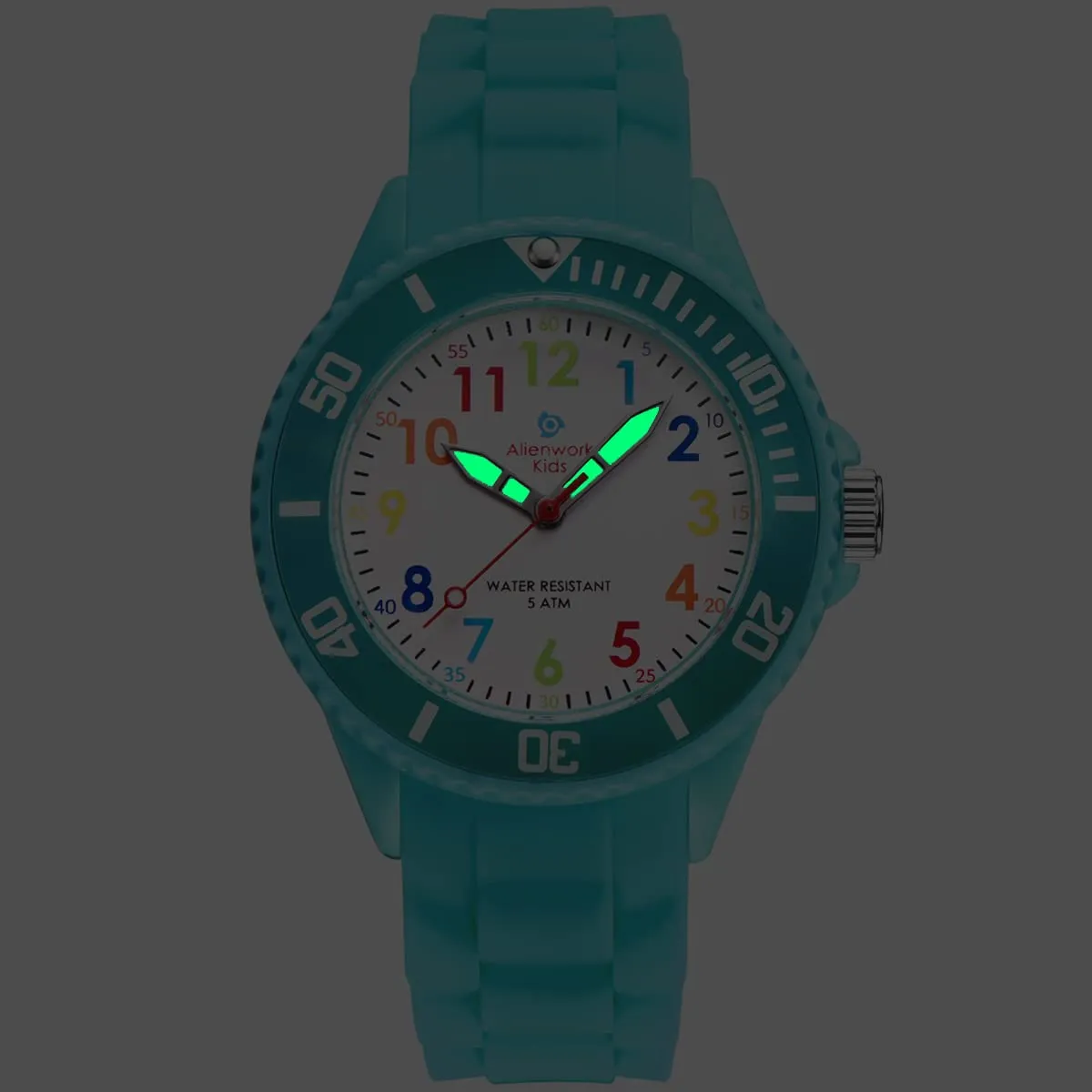 Alienwork Orologio di Apprendimento per Bambini, Turchese, Bracciale in Silicone Multicolore, Impermeabile 5 ATM - immagine 6