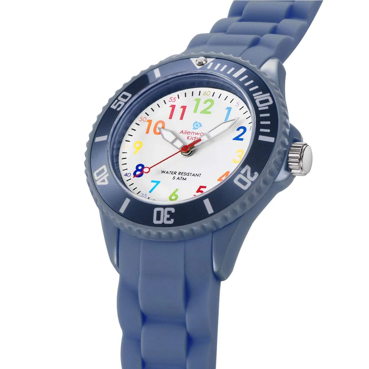 Alienwork Orologio di Apprendimento per Bambini, Blu Marino, Bracciale in Silicone, Impermeabile 5 ATM - immagine 3