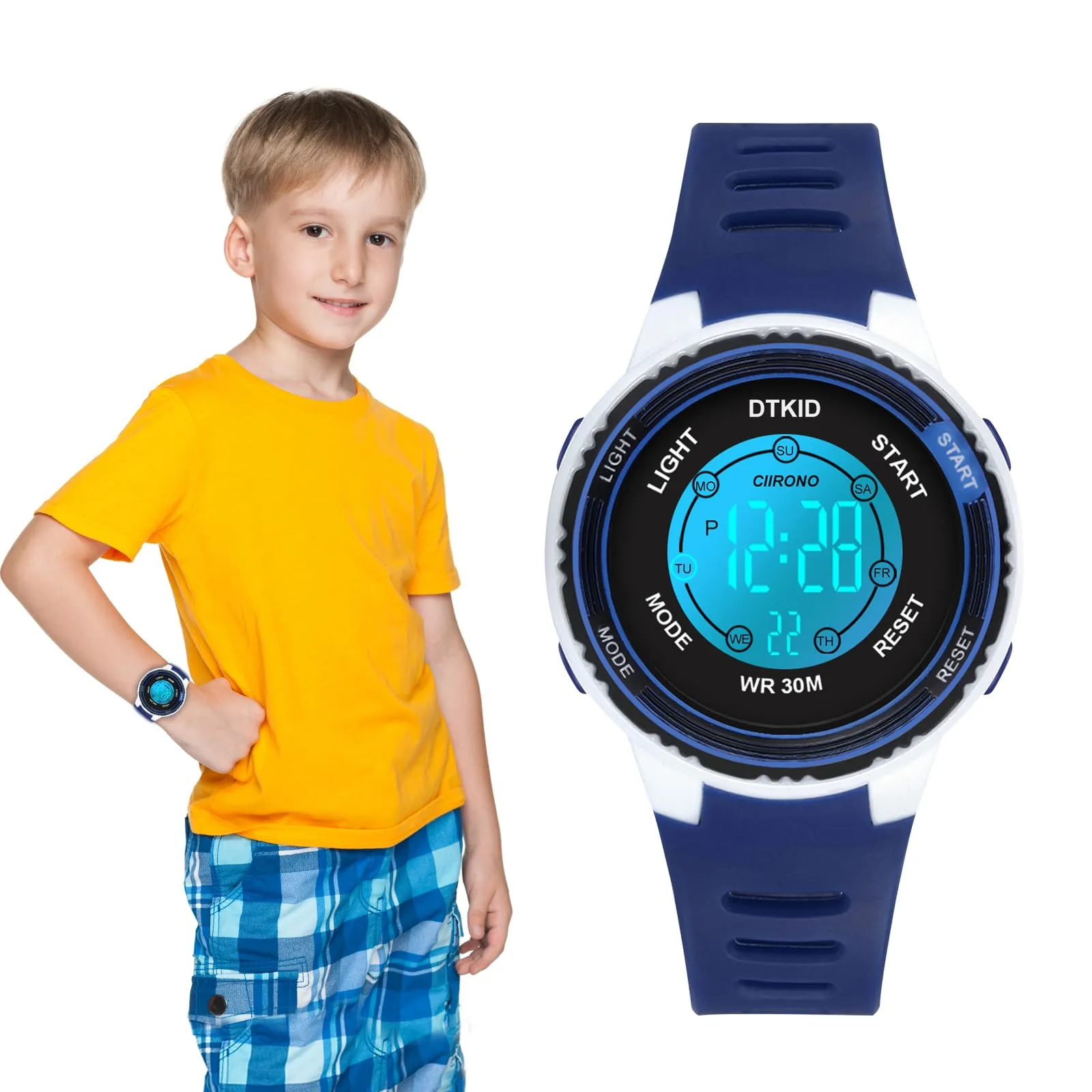 DTKID Orologio Digitale per Bambini LED 7 Colori, Sveglia, Timer, Impermeabile - immagine 2