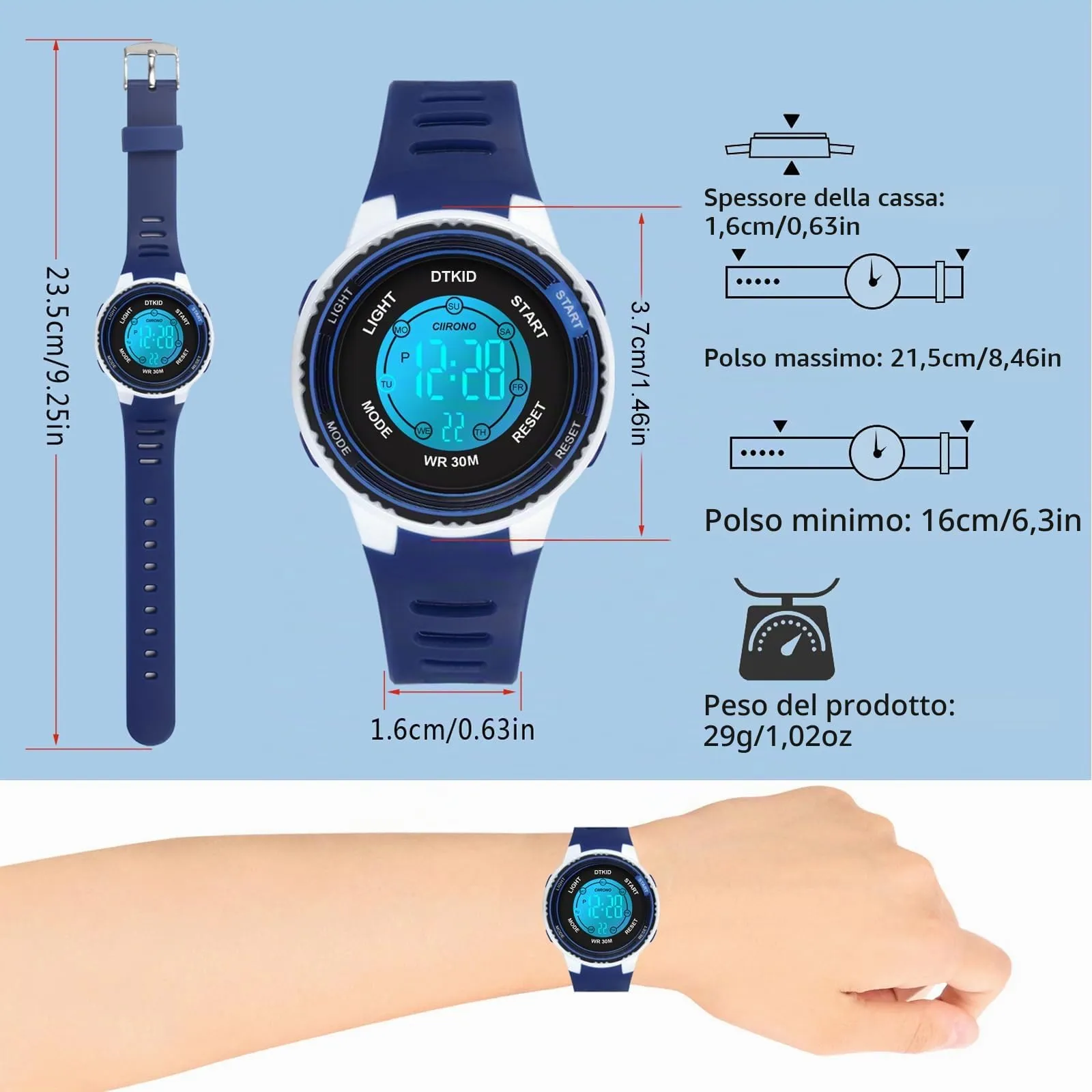 DTKID Orologio Digitale per Bambini LED 7 Colori, Sveglia, Timer, Impermeabile - immagine 5
