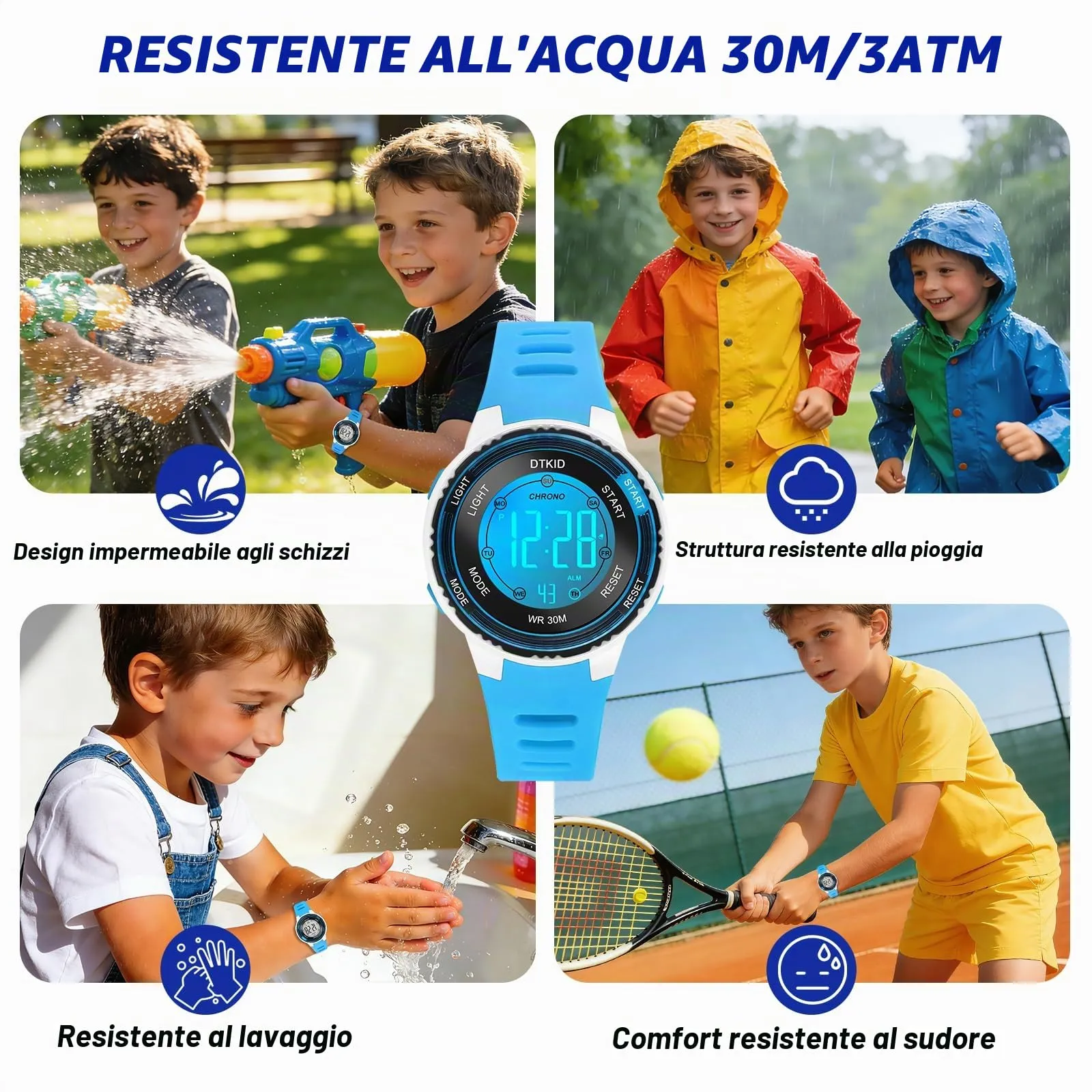 DTKID Orologio Digitale per Bambini LED 7 Colori, Impermeabile, 8563B - immagine 3