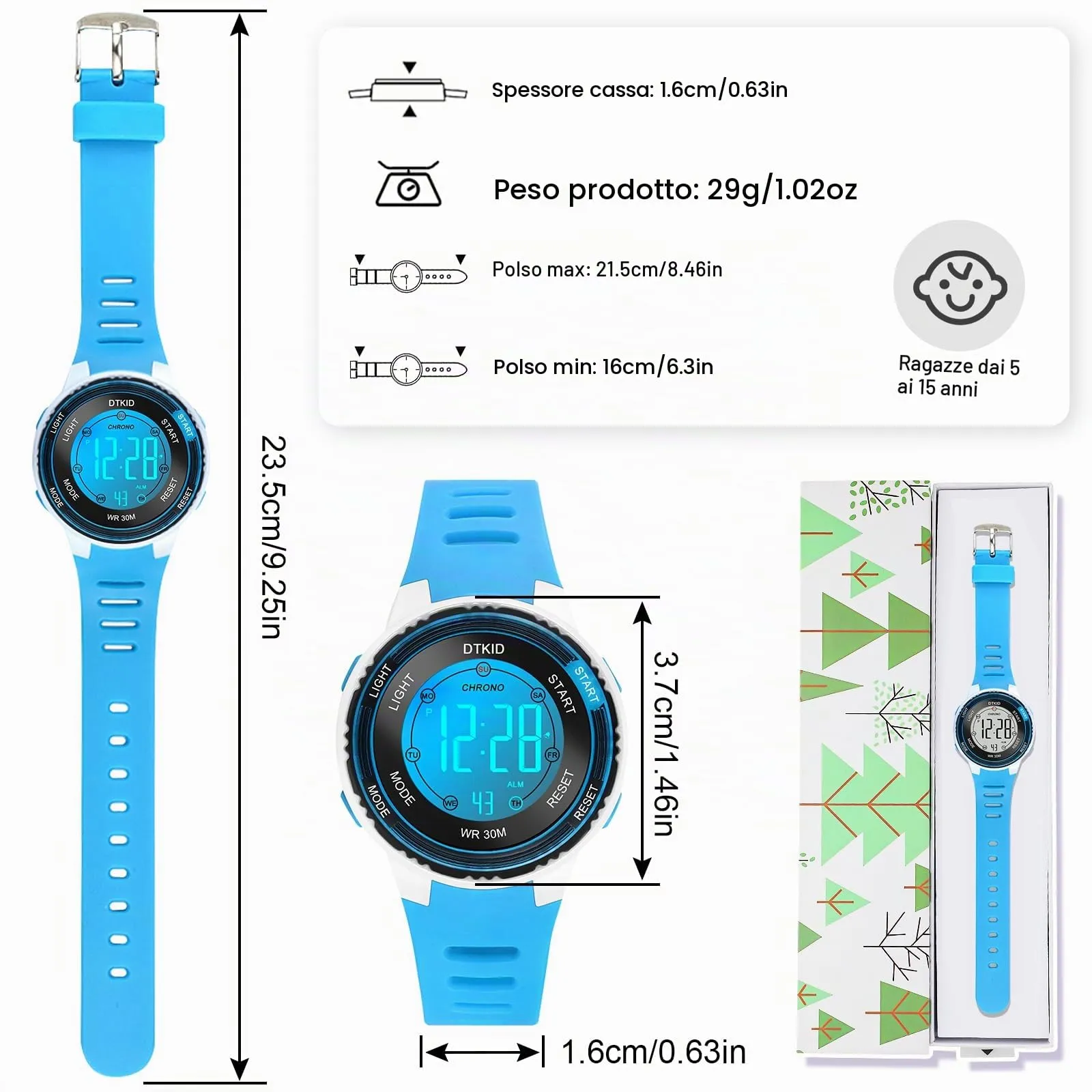 DTKID Orologio Digitale per Bambini LED 7 Colori, Impermeabile, 8563B - immagine 5